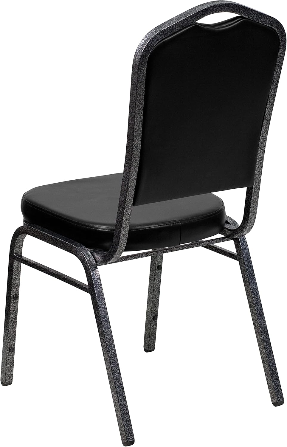 BizChair Silla apilable trasera del banquete de la corona, marco negro de la vena del vinilode plata