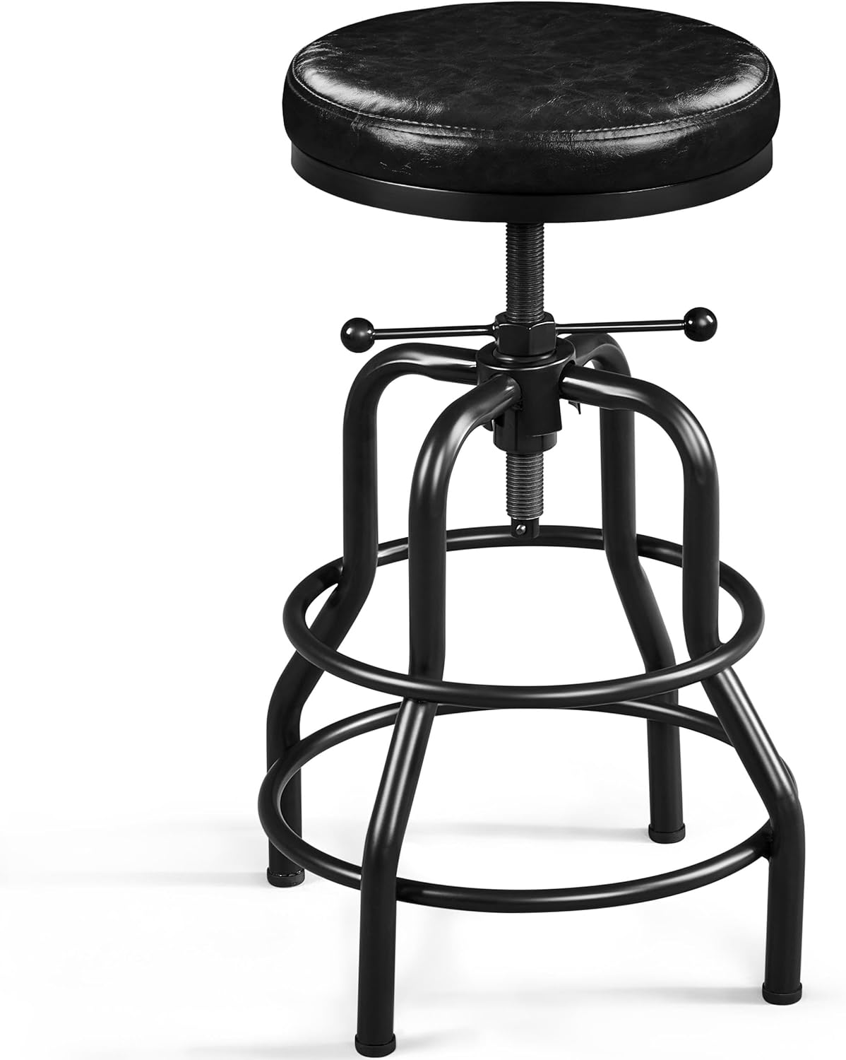 Yaheetech Taburetes de bar industriales, taburete de bar vintage de altura de mostrador con asiento redondo de piel sintética, taburete de cocina