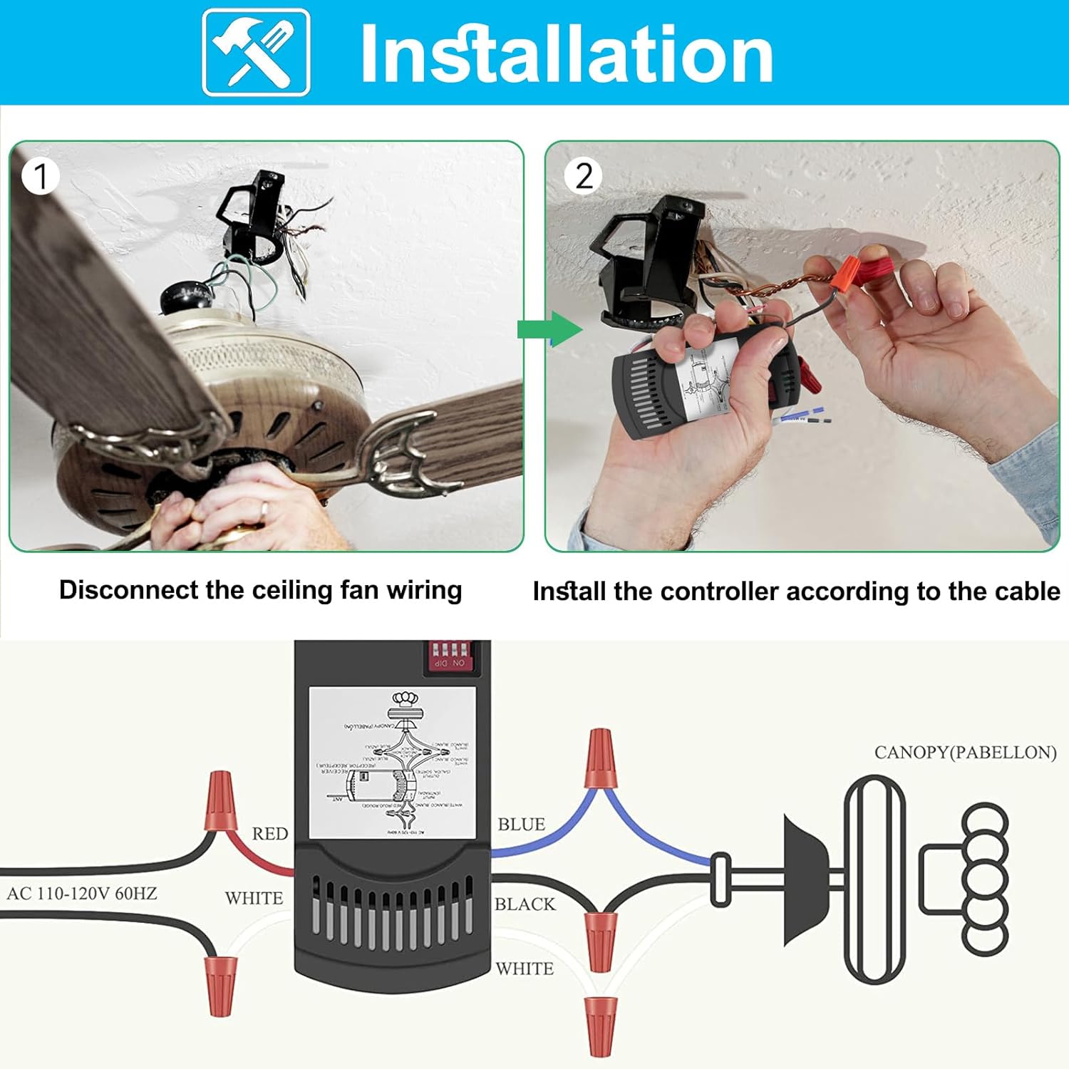 Hampton Bay – Kit de control remoto de ventilador de techo, control remoto universal con atenuador de luz, funciona con ventiladores de techo de CA