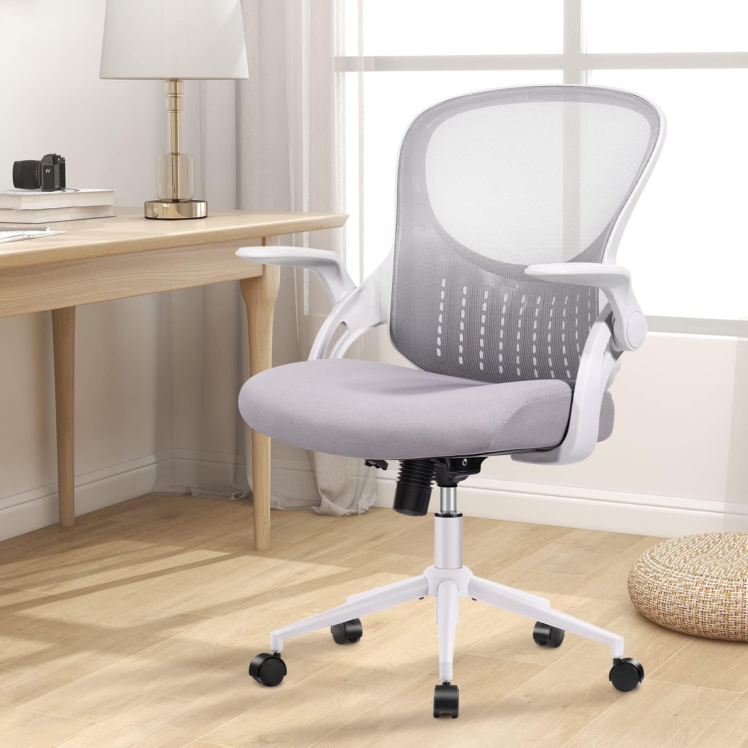 Silla de oficina en casa, silla de computadora de malla con respaldo medio, silla de escritorio ergonómica, silla giratoria de altura ajustable con