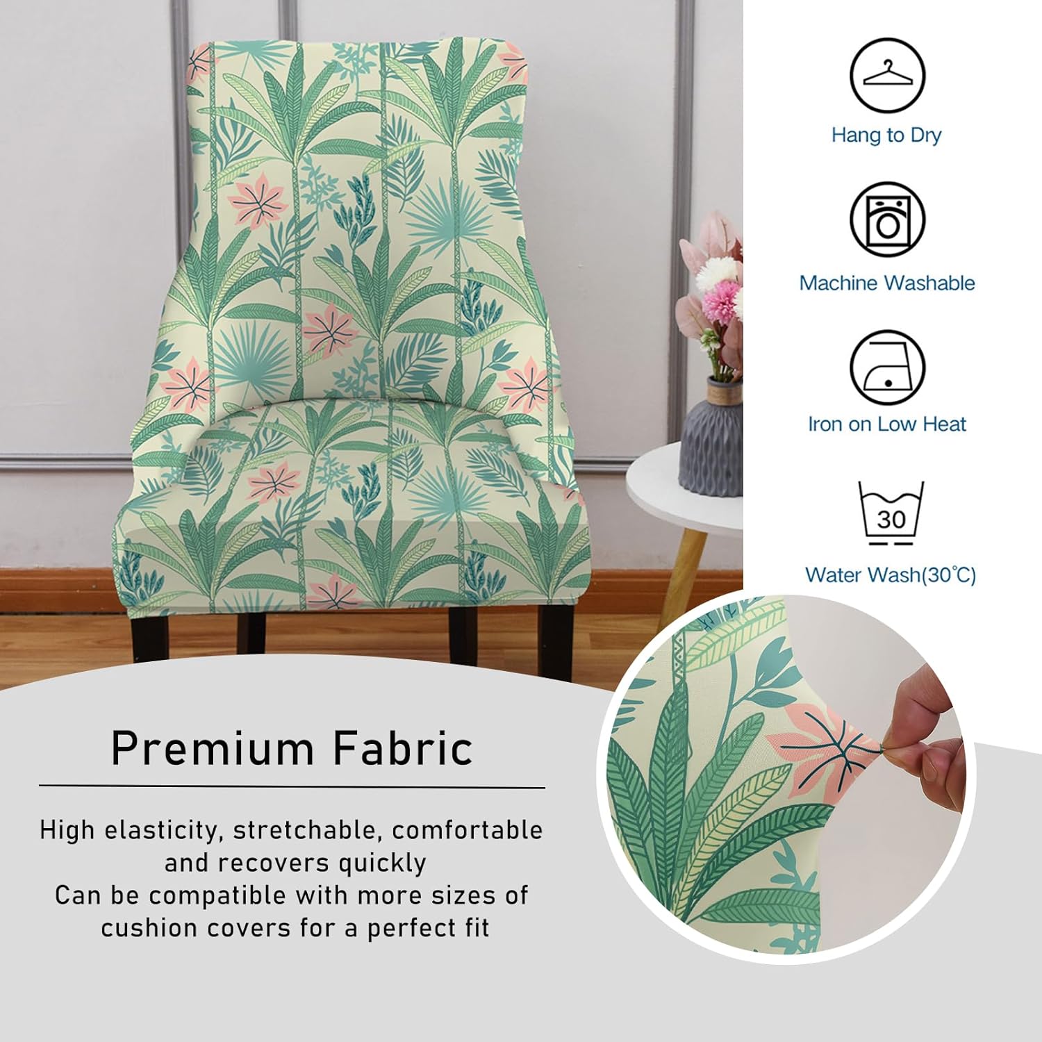 CRFATOP Funda elástica para silla lateral con respaldo de ala, funda estampada para silla de acento lavable, funda reutilizable para silla de