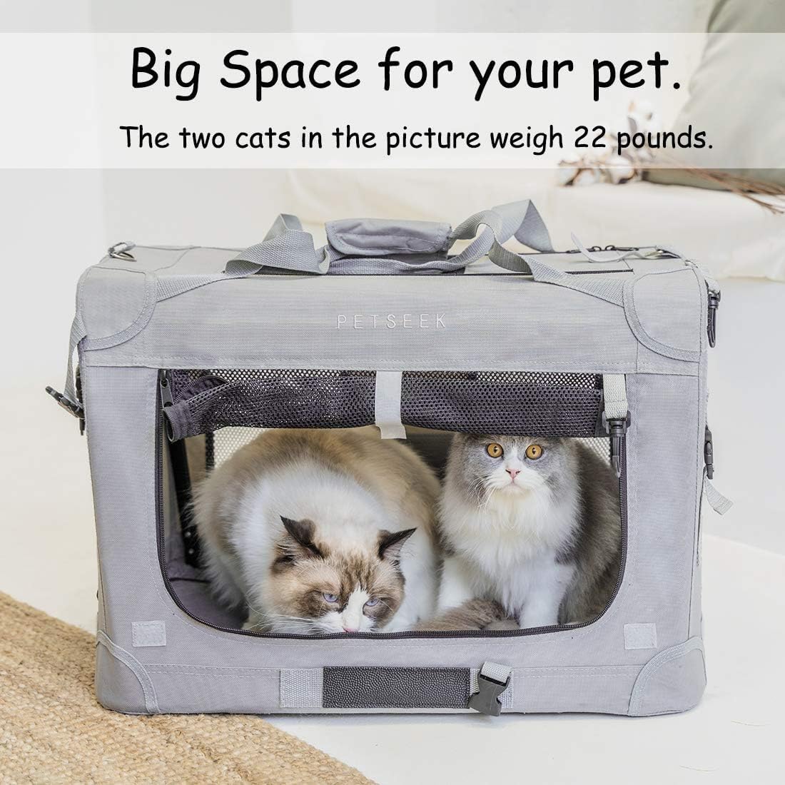 Transportador extragrande para gatos y gatos, plegable, de lados suaves, para perros pequeños y medianos, 24 x 16.5 x 16 pulgadas, plegable,