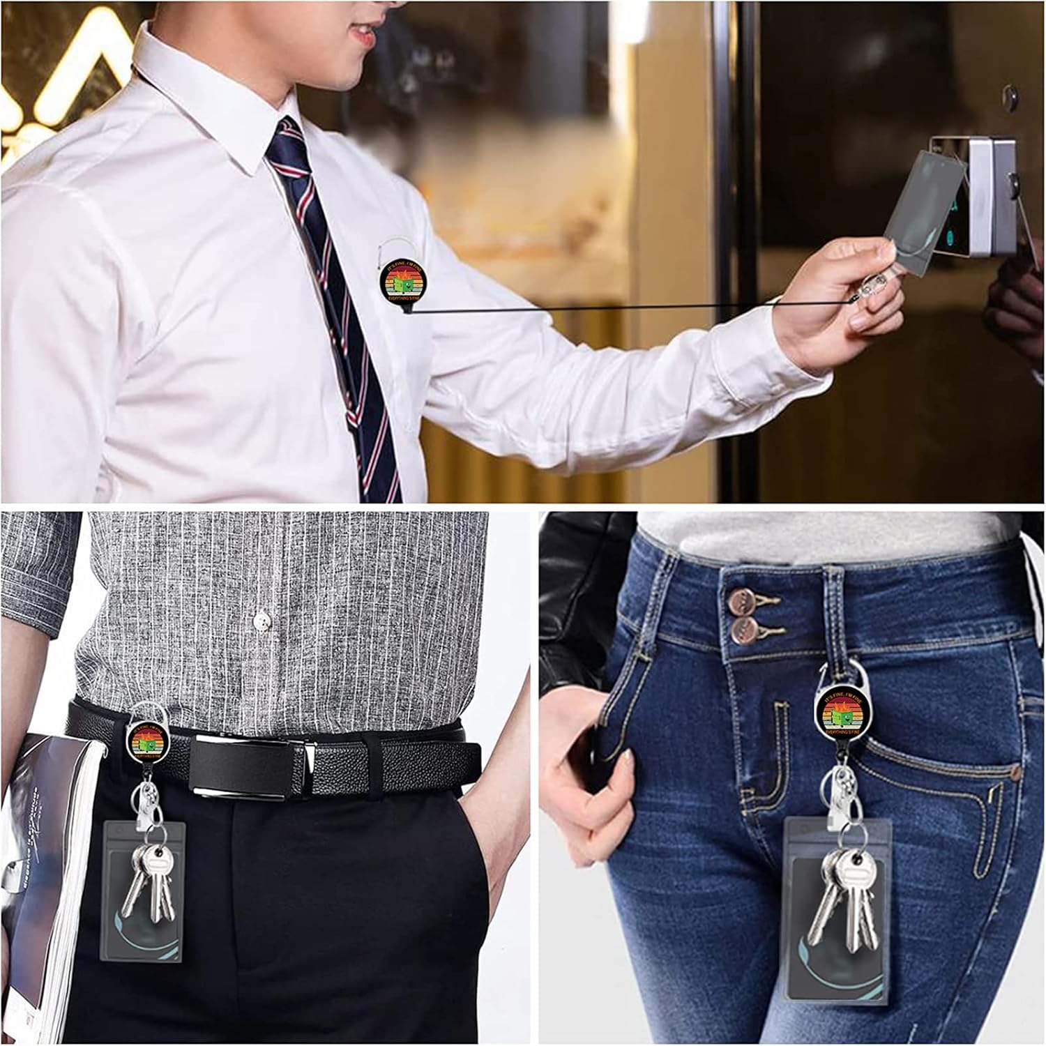 Soporte para tarjetas de identificación con cordón, bonito portatarjetas retráctil, etiqueta de identificación, protector vertical, clips para