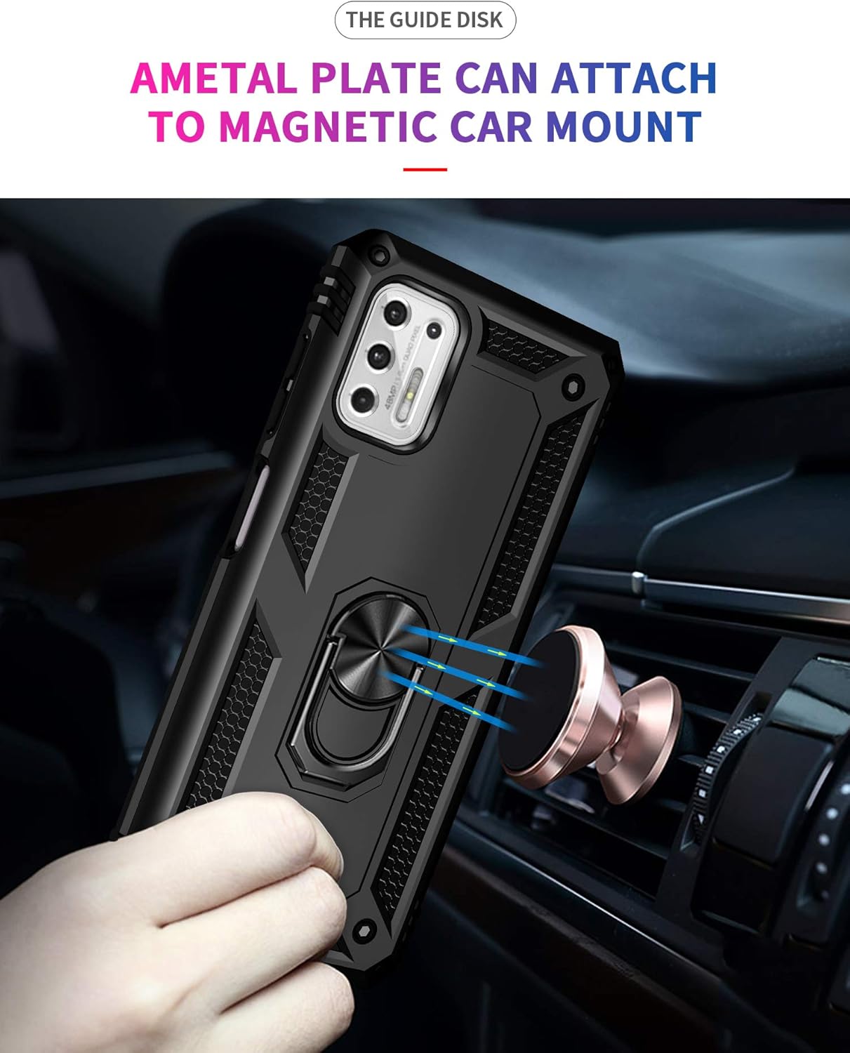 Funda para Motorola Moto G Stylus 5G 2021, funda protectora de silicona TPU con soporte de anillo magnético giratorio, absorción de golpes militar