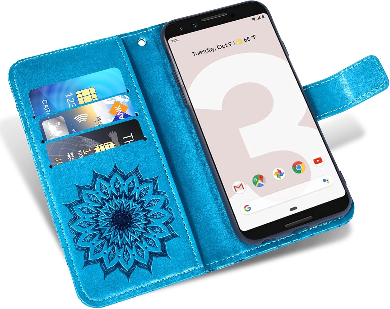 Funda de teléfono para Google Pixel 3 XL con protector de pantalla de vidrio templado y funda magnética de cuero, soporte para tarjetas, accesorios