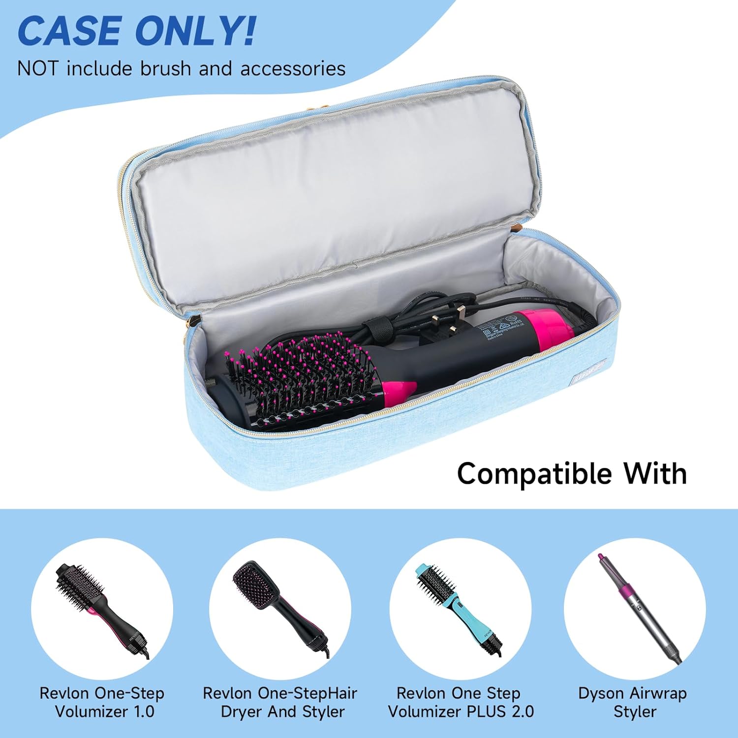 Funda de transporte de viaje de doble capa compatible con cepillo de secado de pelo Revlon de un solo paso, voluminizador, estilizador, herramientas