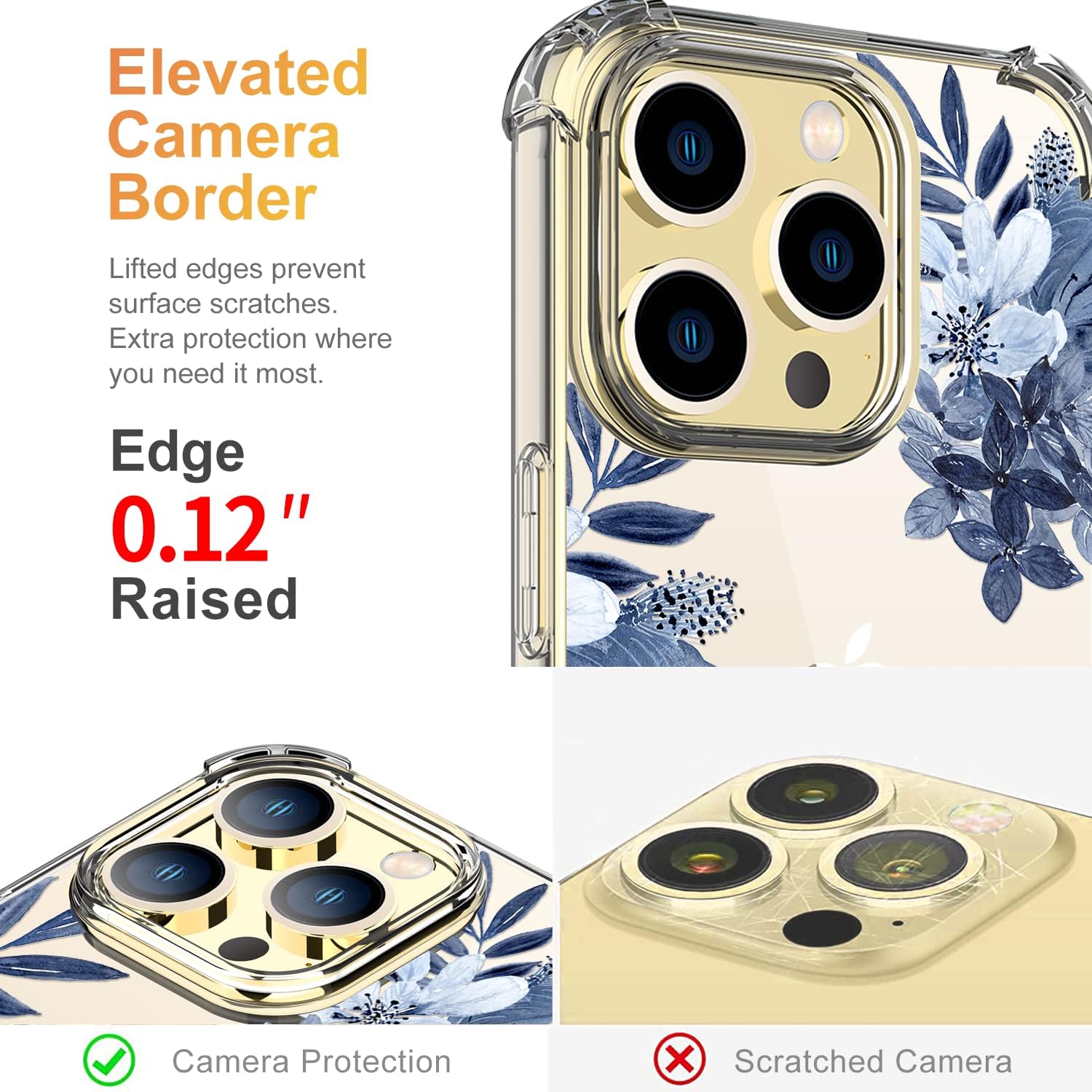 Funda diseñada con flores para iPhone 13 Pro con protector de pantalla, funda transparente floral para mujer, a prueba de golpes, funda protectora