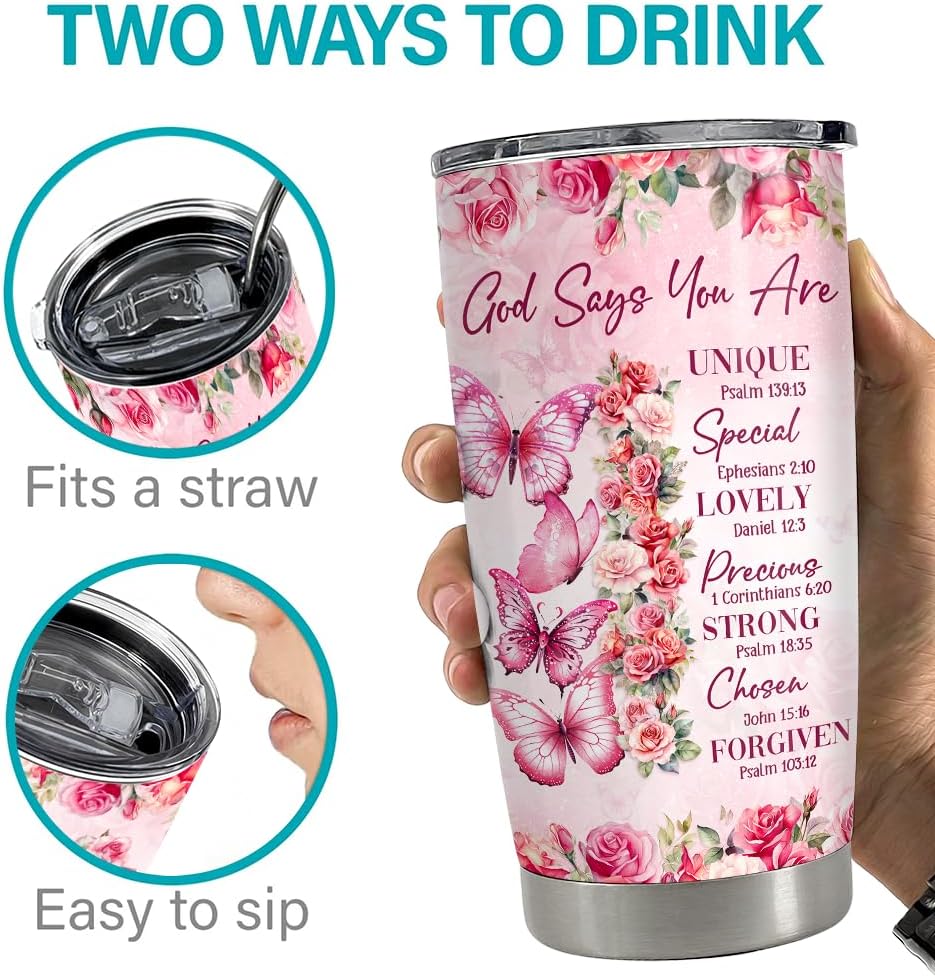 SANDJEST Regalos inspiradores personalizados para mujeres, regalos cristianos para mujeres, vaso de 20 onzas y 30 onzas, vaso de café de viaje,
