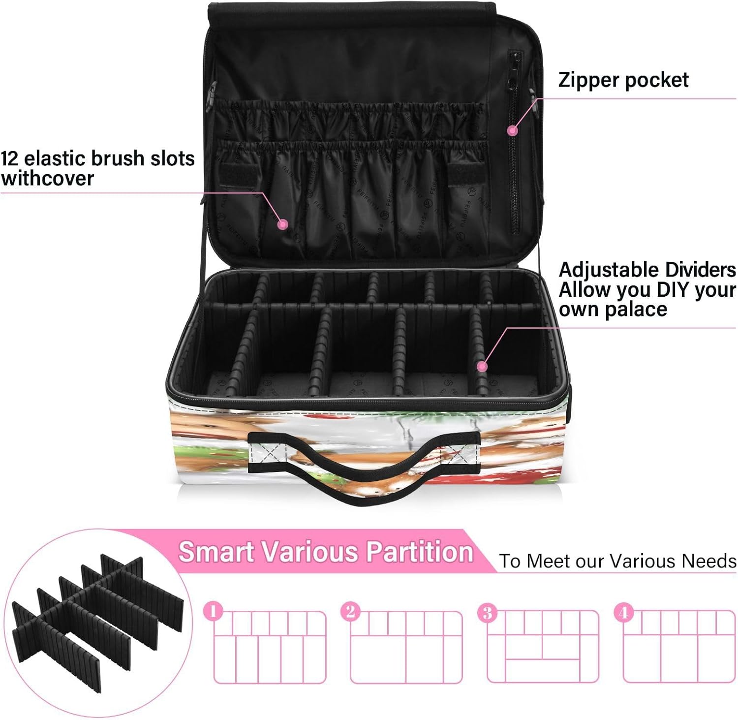 Zathe Bolsas de cosméticos de viaje de animales del bosque blanco y verde para mujeres, neceser de viaje, bolsas de maquillaje grandes con