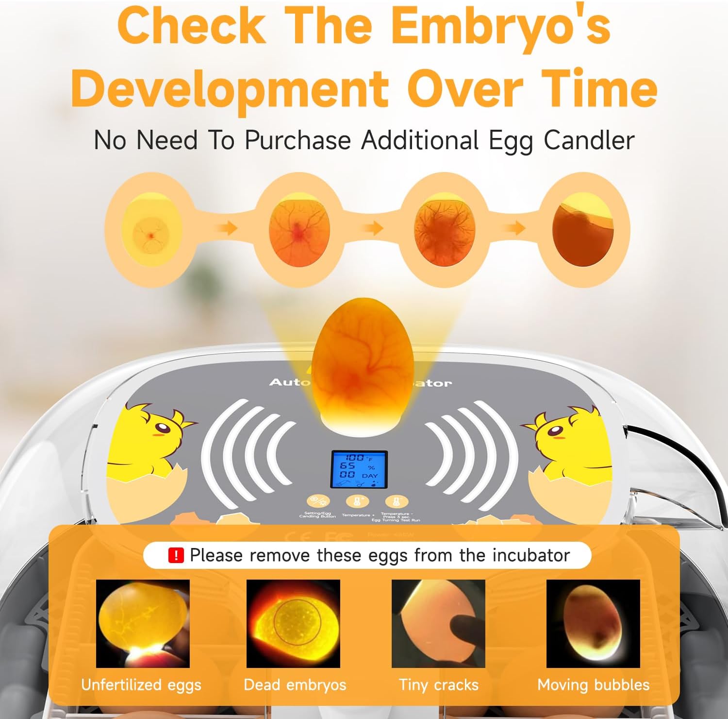 Apdoe Incubadora de 16 huevos para incubar huevos, pantalla de humedad y día de eclosión, girador automático de huevos, vela de huevos, divisores