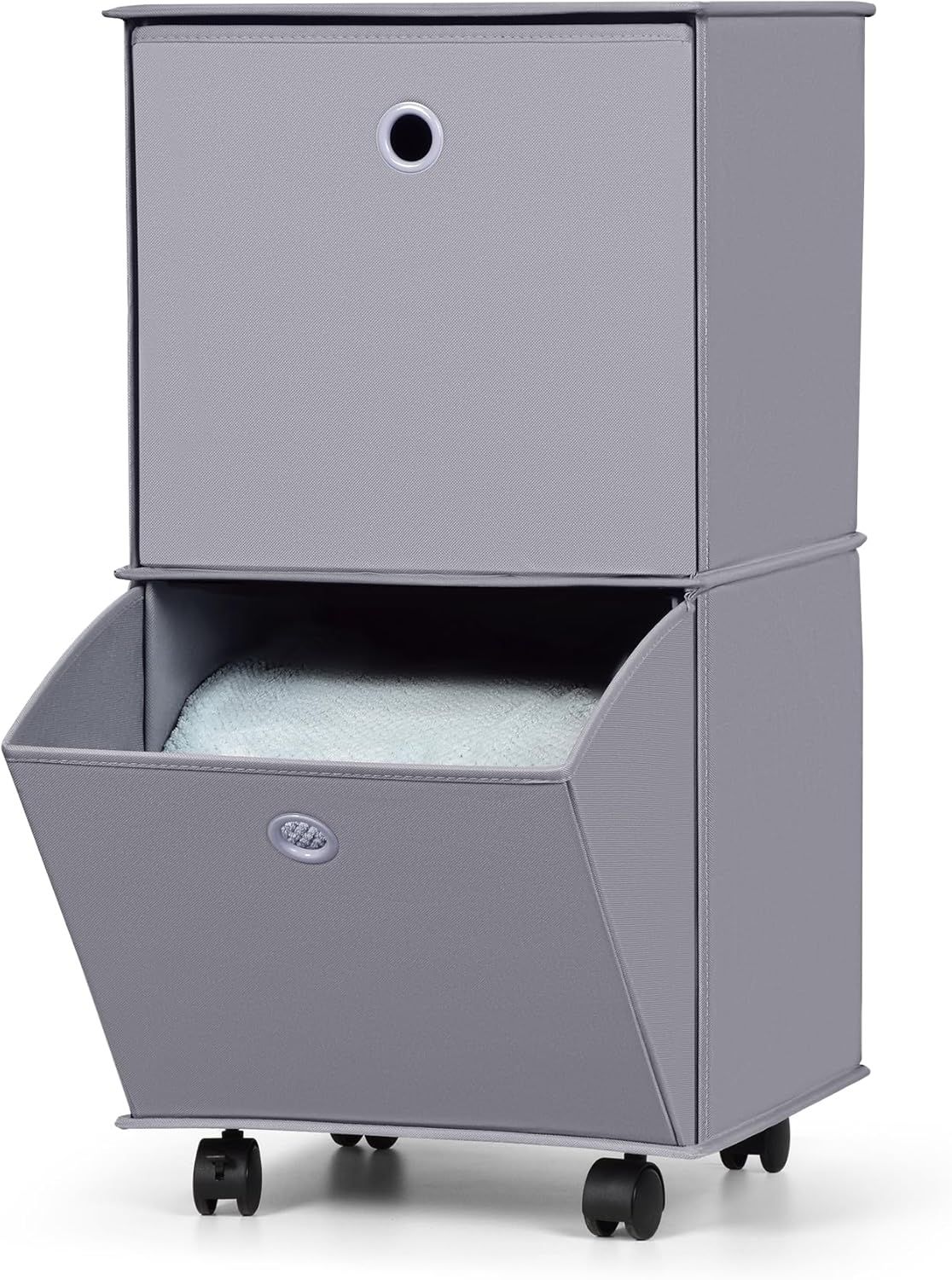 JOMOLA Cómoda de tela enrollable con 2 cajones, organizador plegable para ropa, gris, ligero, cajón de almacenamiento para dormitorio, sala de