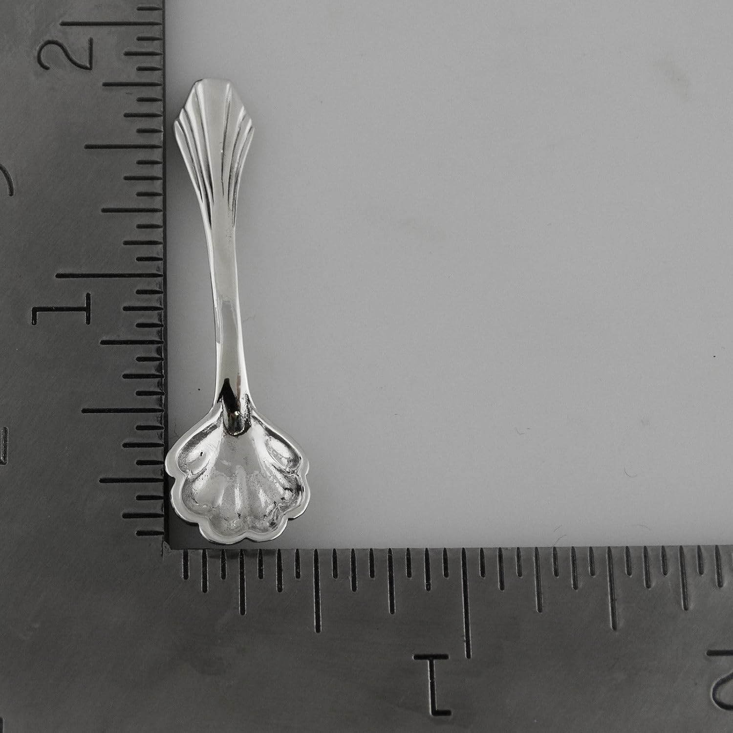 Cuchara de sal pequeña con borde festoneado de plata de ley, cucharas de mostaza