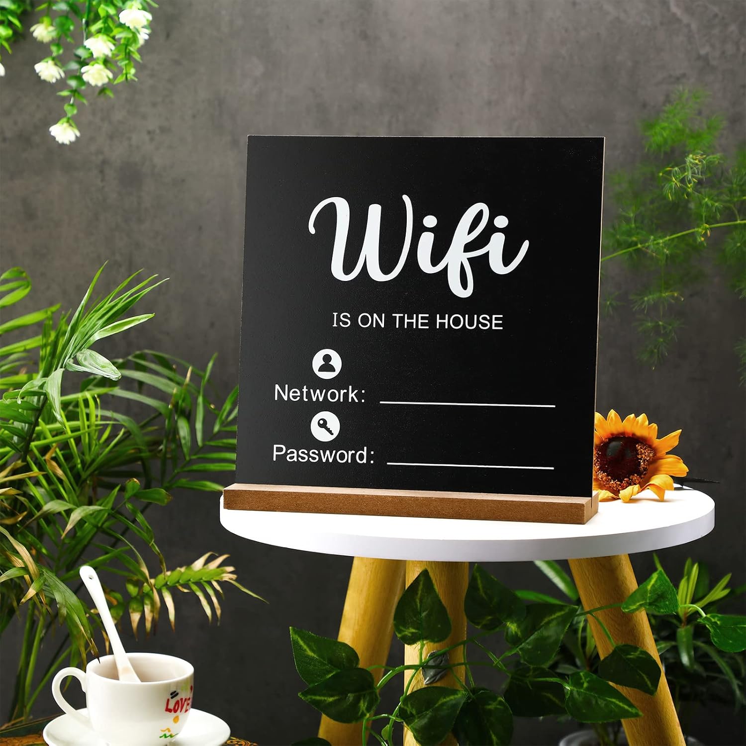 Letrero de madera con WiFi estilo pizarra de tiza con contraseña, letrero independiente, decoración de centro de mesa, letrero enmarcado de madera,