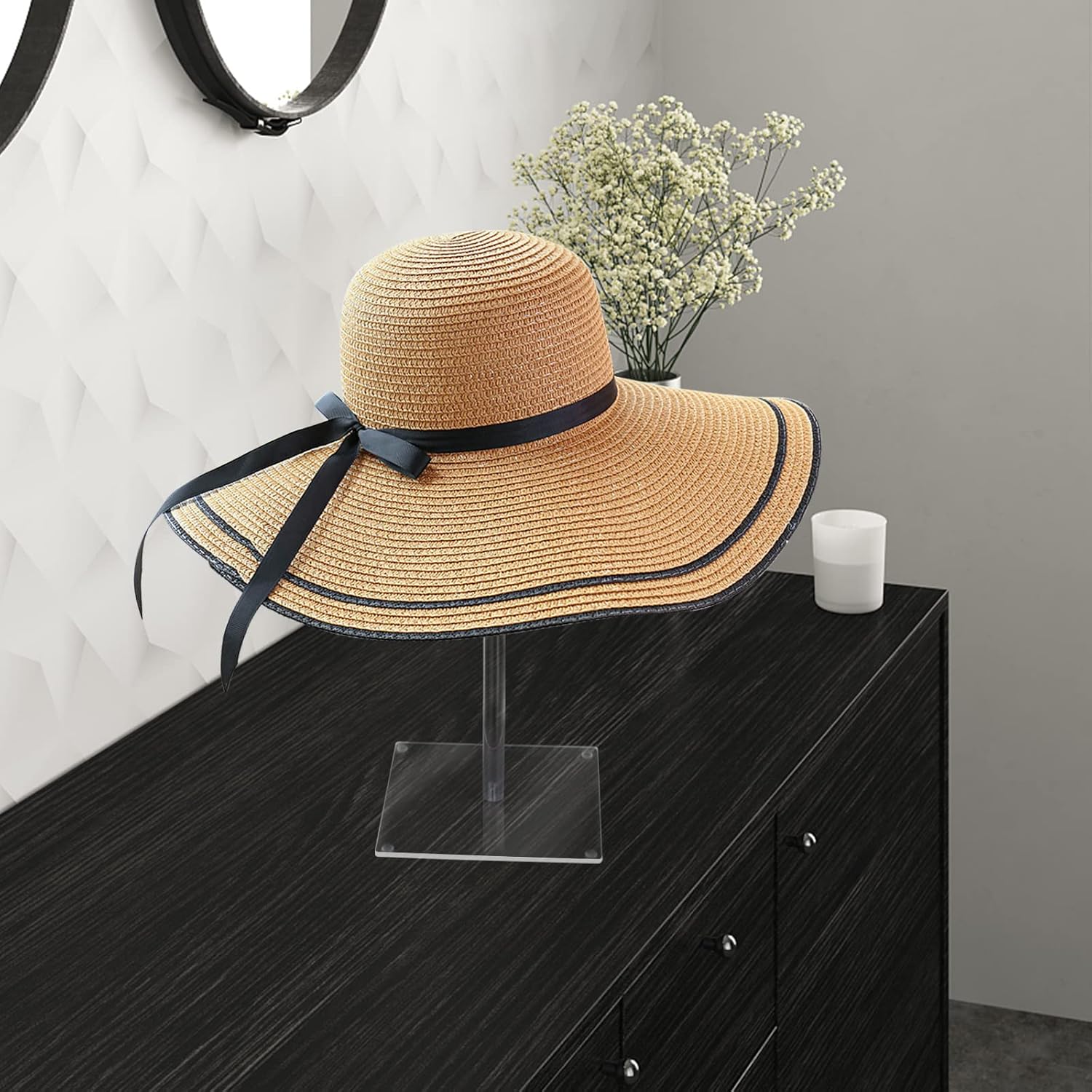 Soporte de acrílico para sombreros y pelucas, 2 soportes transparentes de 17 pulgadas para sombreros, soporte para sombreros de altura ajustable,