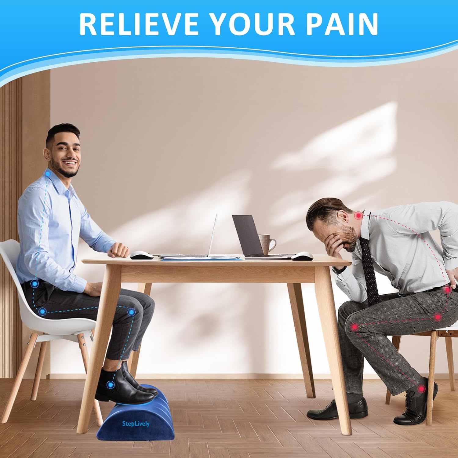 StepLively Reposapiés para debajo del escritorio en el trabajo, cómodo taburete con 2 alturas ajustables, reposapiés con funda lavable, para aliviar