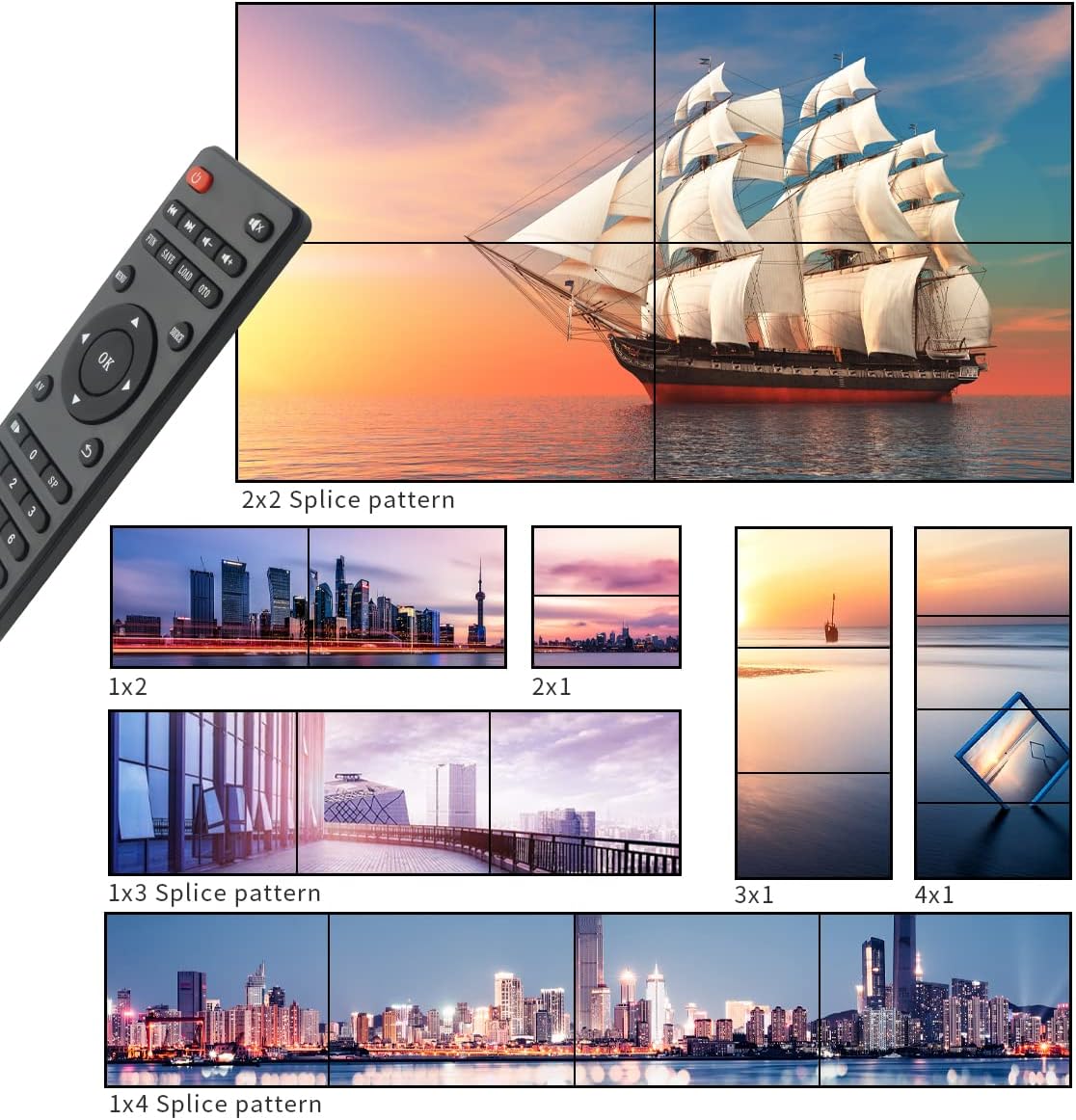Controlador de pared de video, pantalla HD 4K x 2K, procesador profesional de empalme sin costuras con RS232, entrada HDMI, salida HDMI de 4 vías y