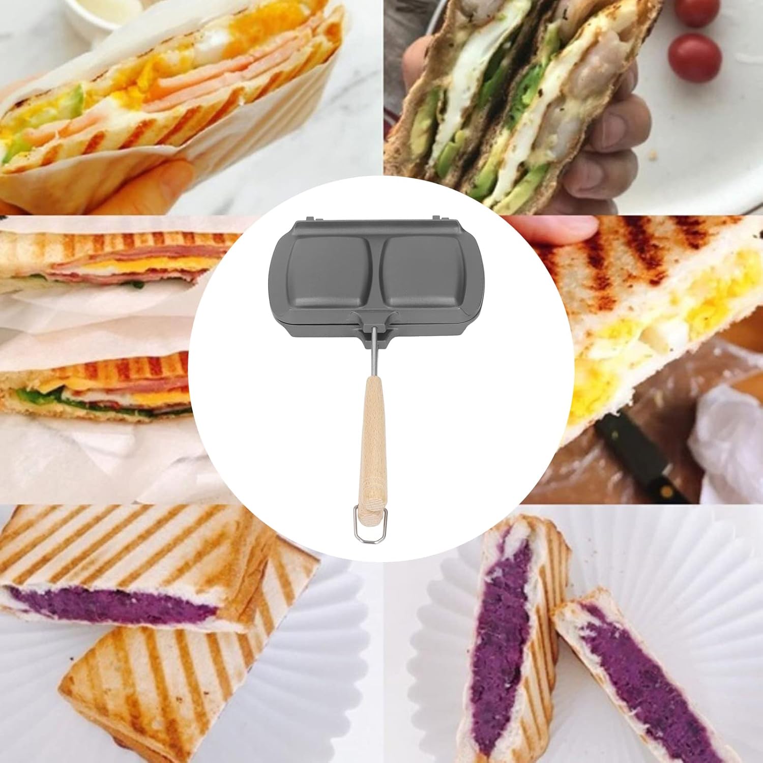 Sandwichera de desayuno, sartén para hornear sándwich de doble cara, sartén antiadherente, sartén de prensa para panini, tostadora de perritos