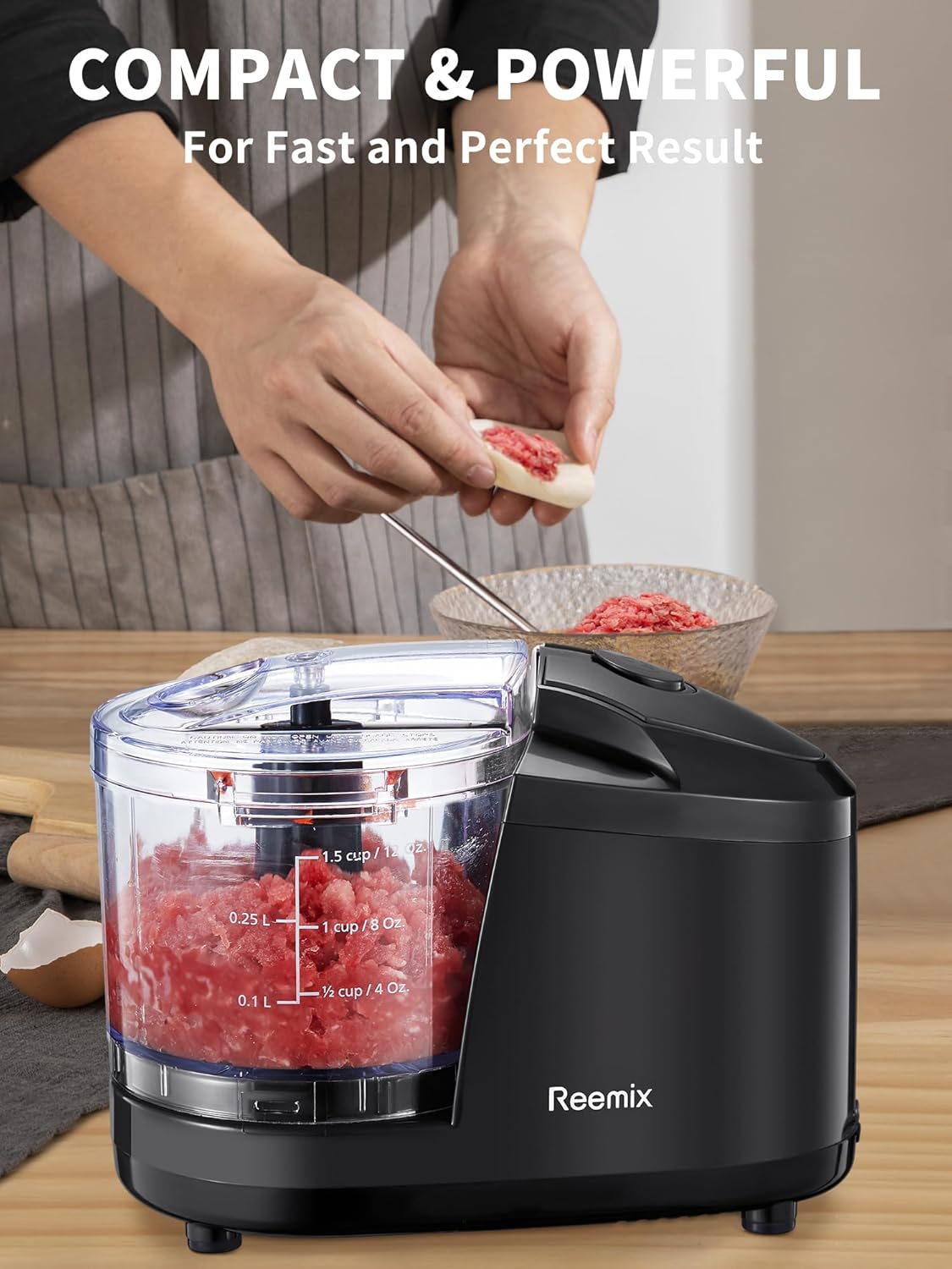 Picadora eléctrica de alimentos de un solo toque de 1.5 tazas, mini procesador de alimentos de 100 W, mezcla, pica, pica y mezcla verduras, frutas,