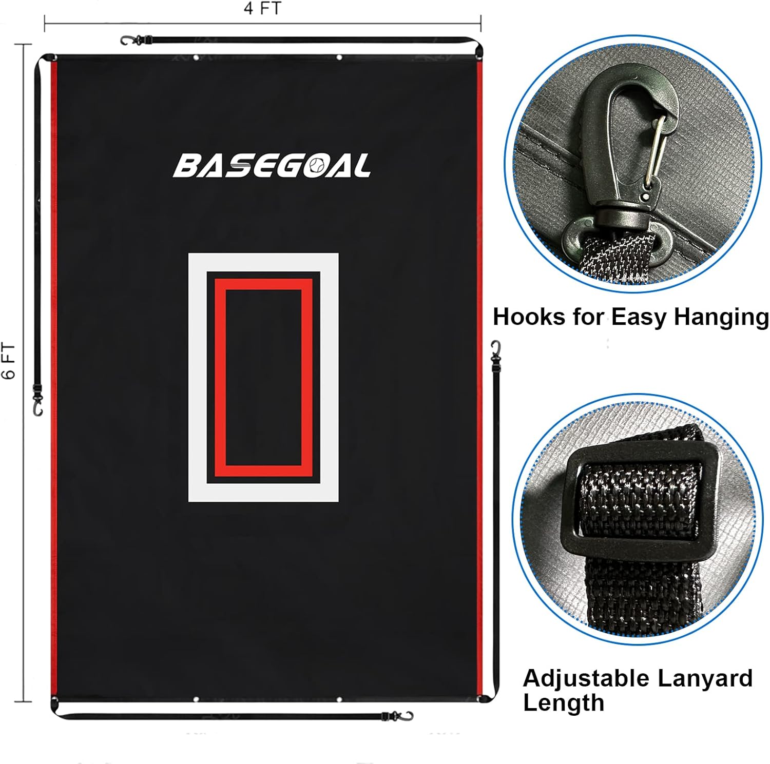 Respaldo de vinilo de 4 x 6 pies, respaldo de béisbol, jaula de bateo con zona de ataque e imagen de receptor para béisbol, sóftbol y protector de