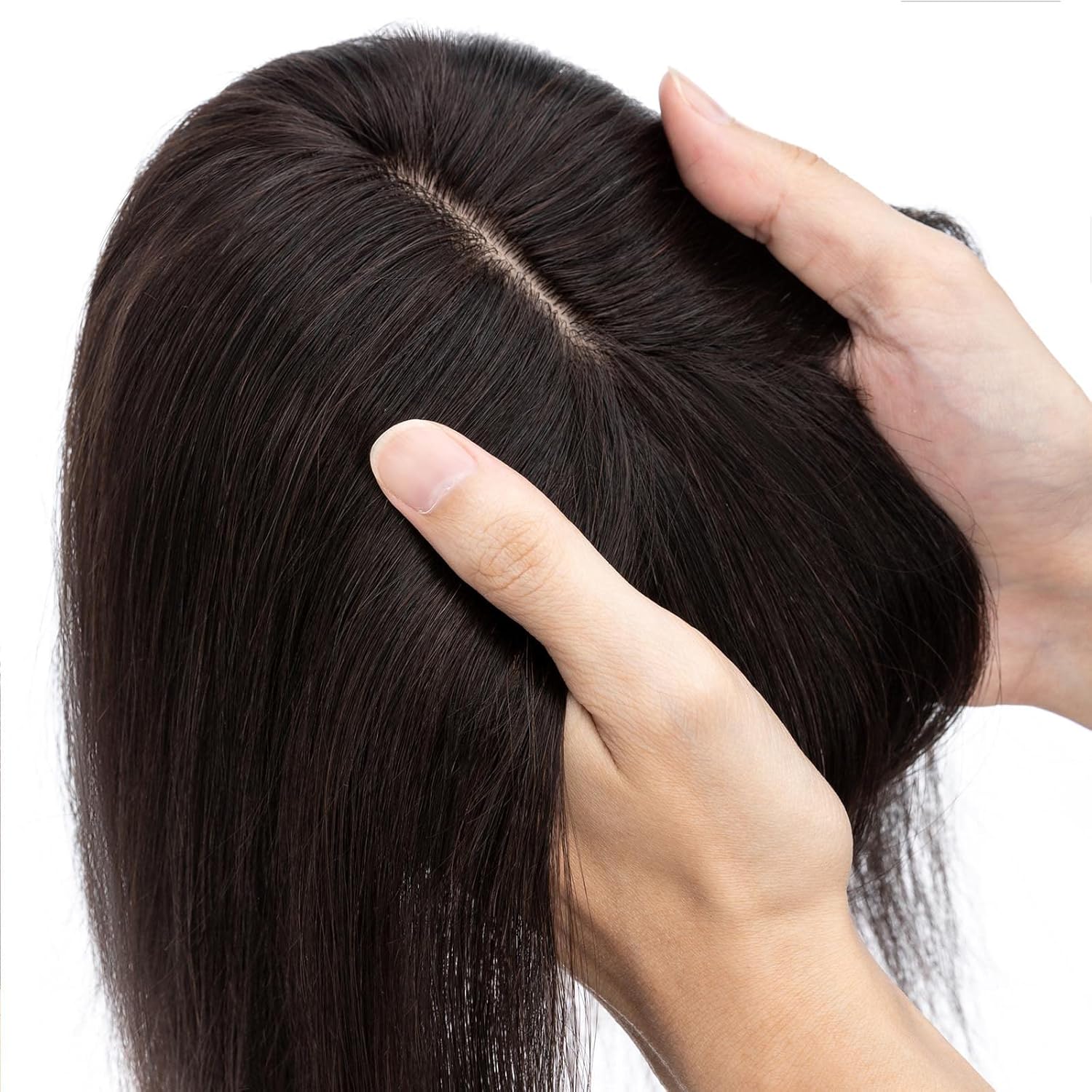 S-noilite Toppers para el cabello para mujer, con flequillo, 8 pulgadas, base de seda negra natural #1B, clip en la parte superior para mujeres con