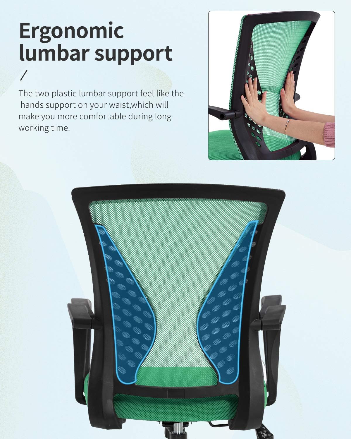 Silla de oficina en casa, respaldo medio, soporte lumbar giratorio de PC, ajustable, escritorio, computadora, ergonómica, cómoda, de malla, con