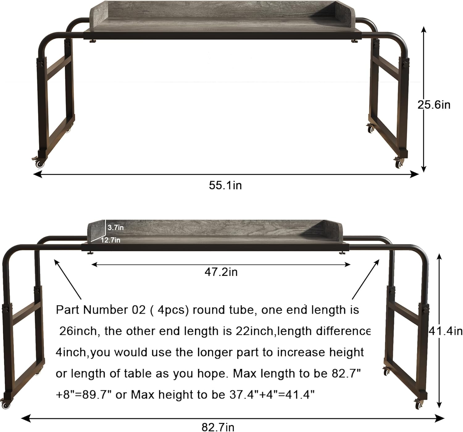 Mesa para colocar sobre la cama con ruedas, escritorio sobre la cama, mesa de cama tamaño King, mesa para computadora portátil, mesa sobre la cama