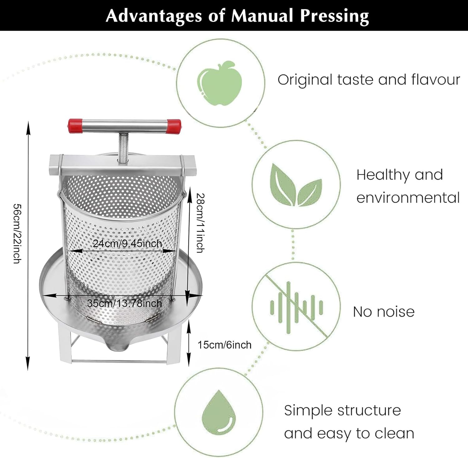 Prensa de vino de frutas, prensa de manzana para sidra 12.6L3.32 galones 2 barriles de acero inoxidable, fabricante de jugo manual, sidra manzana