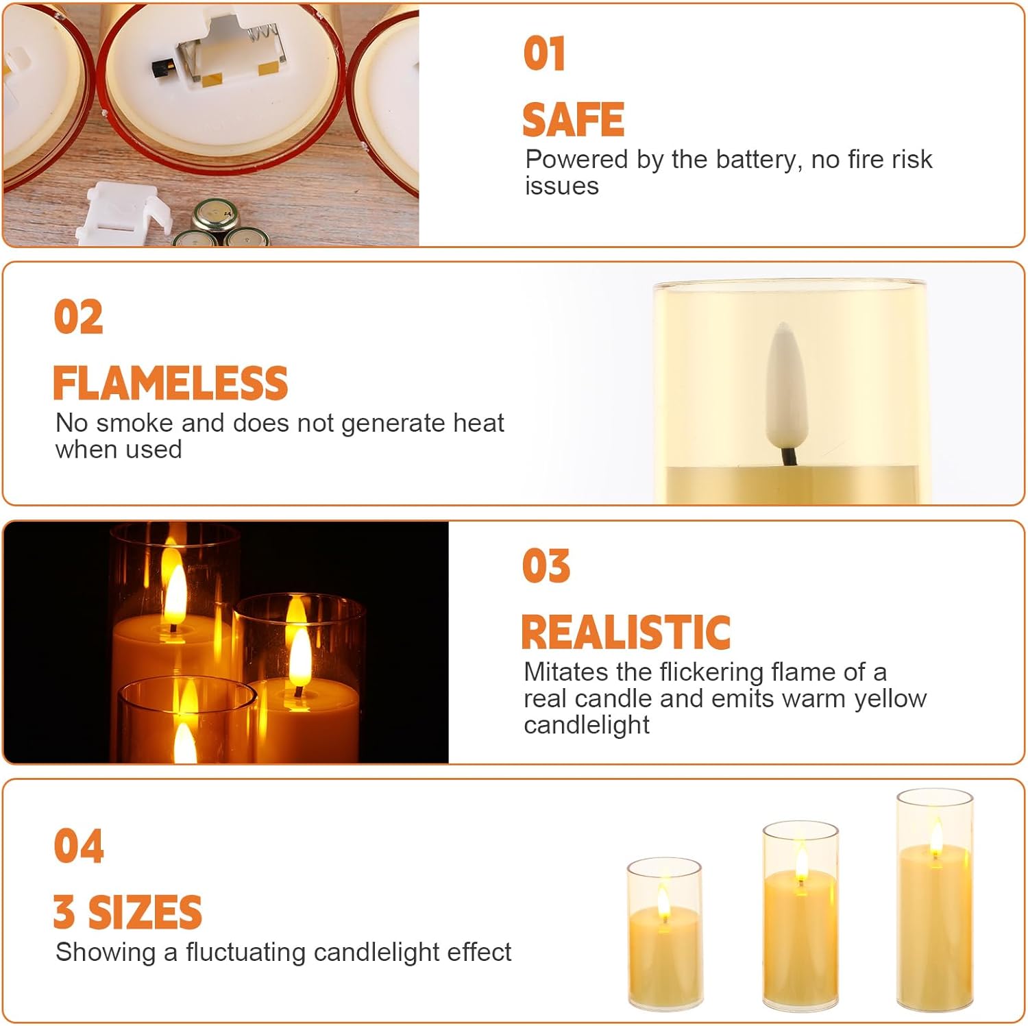 Retisee 24 velas parpadeantes sin llama, velas LED de pilar con 10 controles remotos que funcionan con pilas para exteriores e interiores, velas