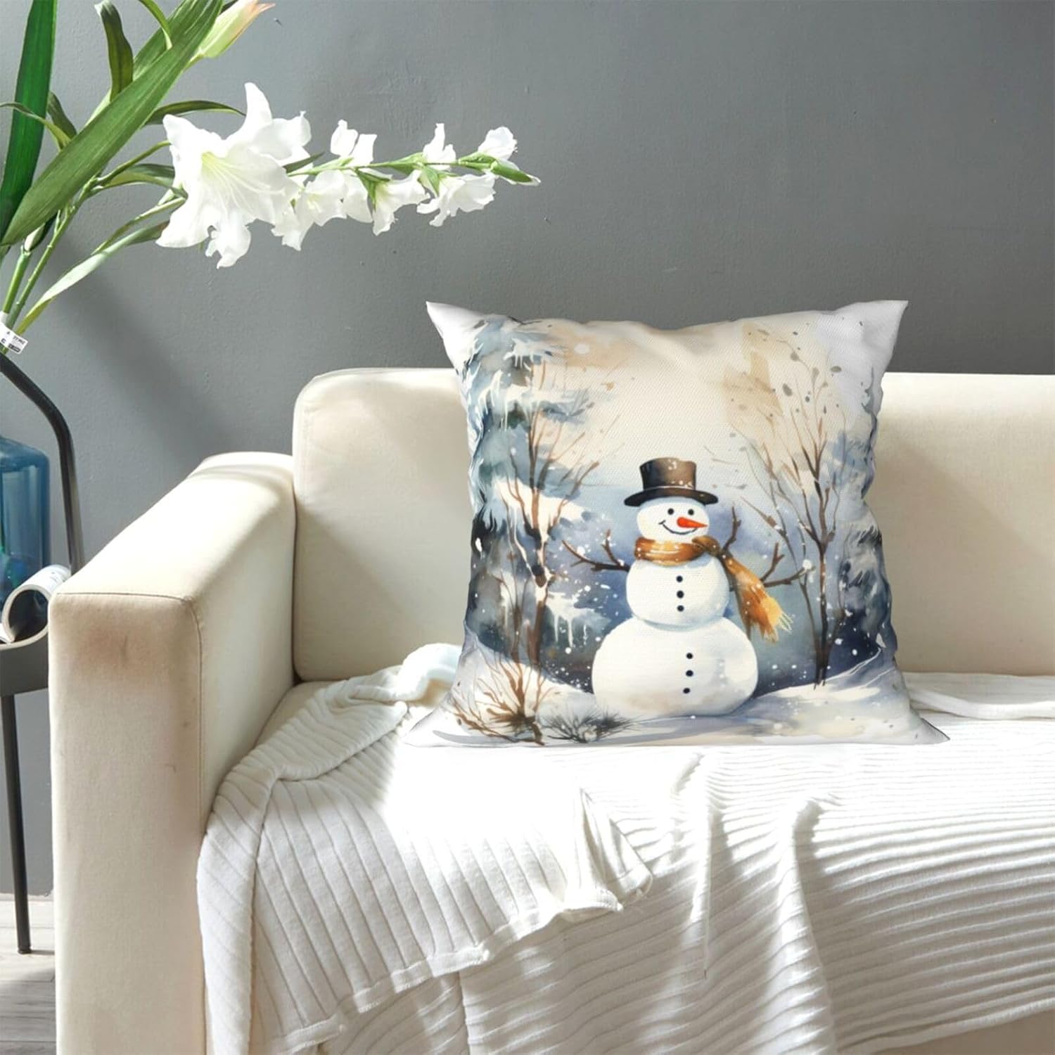 sunzoneflo Funda de almohada de Feliz Navidad, patrón de muñeco de nieve de Navidad, decoración de invierno, decoración de sofá, decoración de