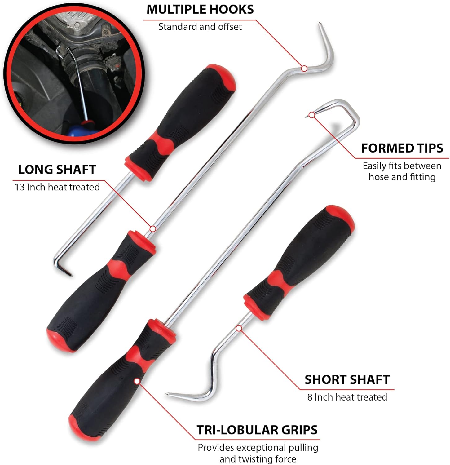 Performance Tool W943 Herramienta de extracción de manguera de eje largo y corto de 13 pulgadas con agarres tri-lobulares, tratada térmicamente y