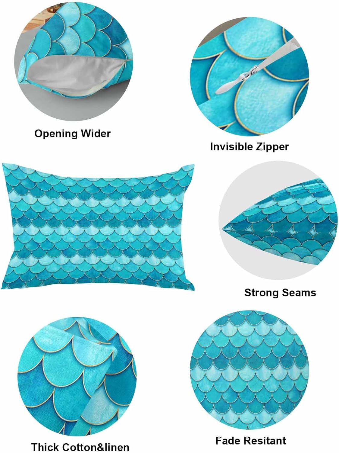 Juego de 2 fundas de almohada lumbares, fundas de almohada lumbar, color aguamarina, gardient, algodón y lino, fundas decorativas para sofá, sala de