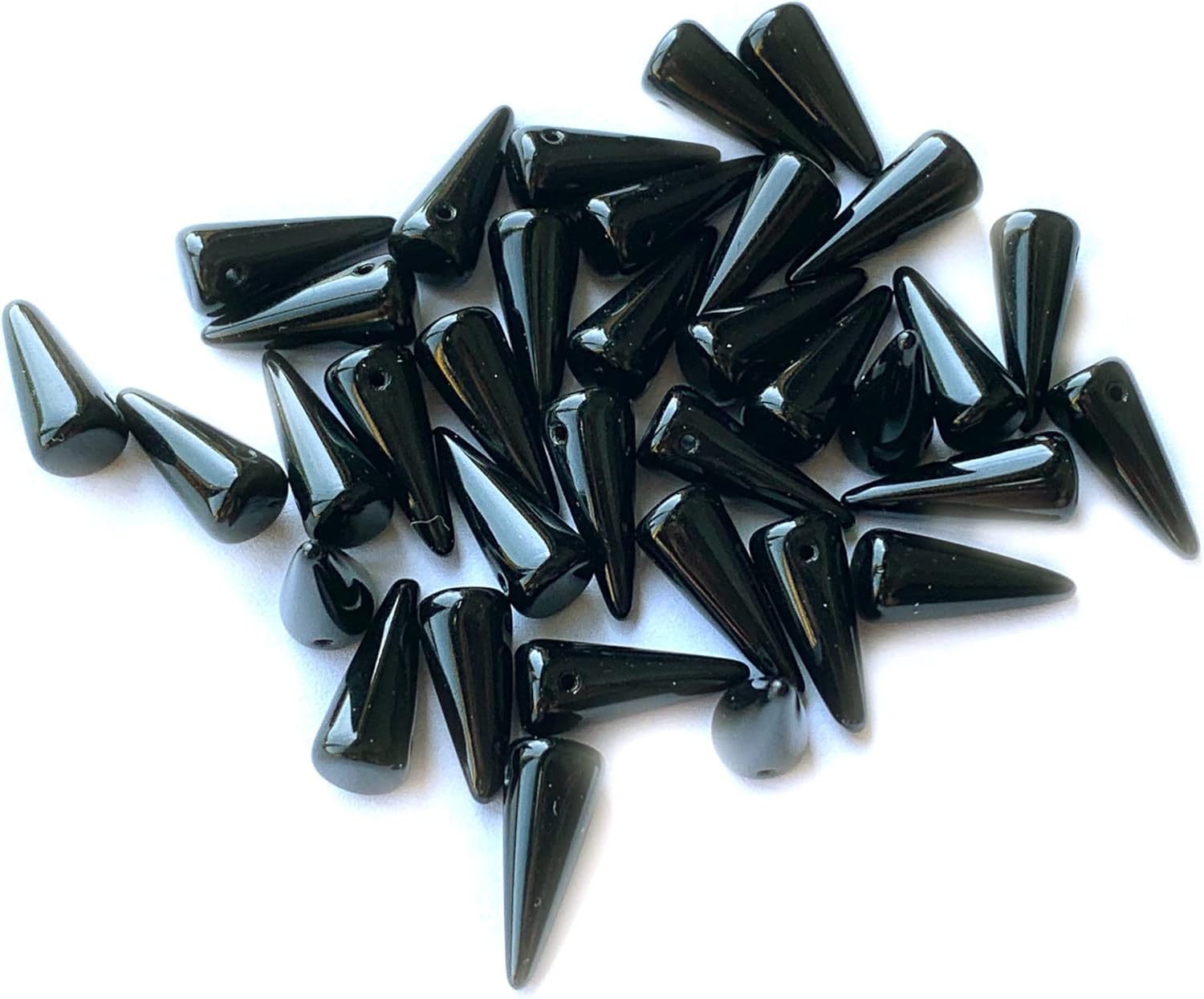 Más de 35 cuentas de vidrio con punta grande (0.88 oz), cuentas checas prensadas con 1 agujero con fondo plano, negro azabache 23980, 0.276 x 0.669