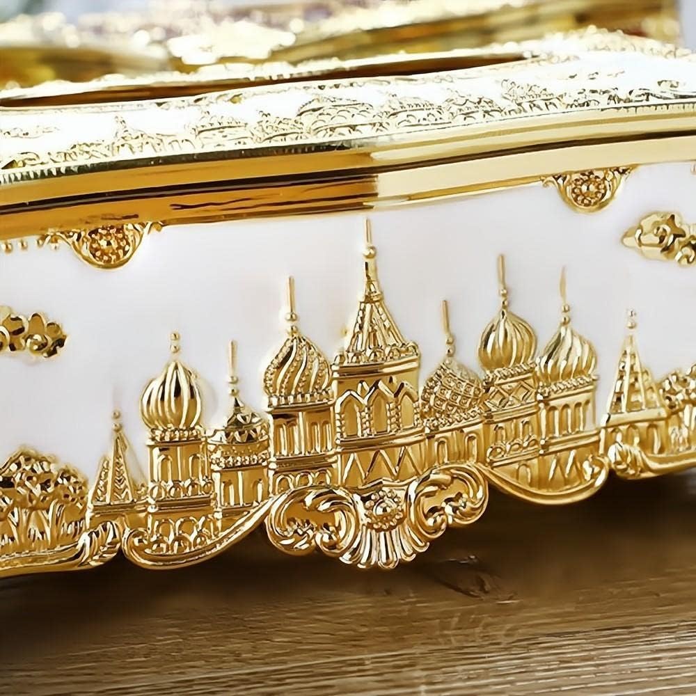 Soporte para cubierta de pañuelos, castillo creativo en relieve y diamantes de imitación rectangular de acrílico para caja de pañuelos