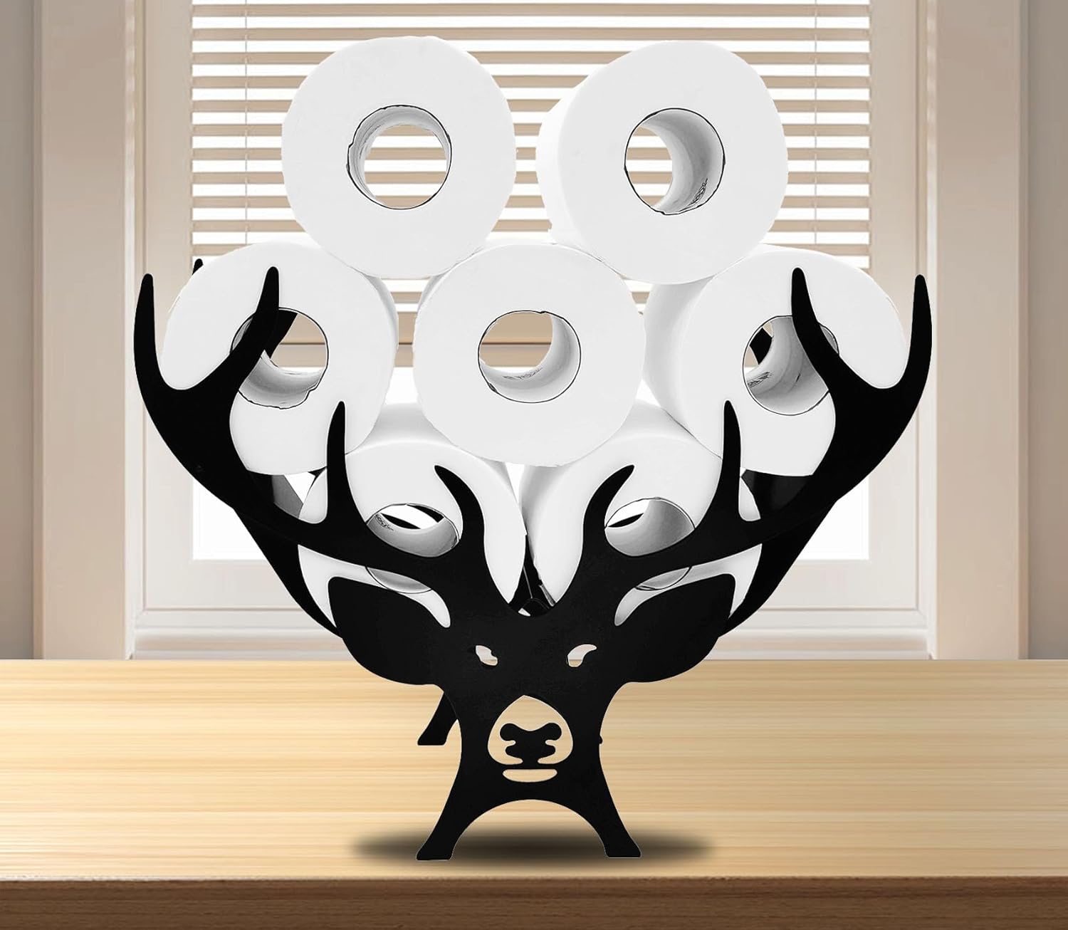 Teaeeno Soporte de papel higiénico de astas negras, divertido soporte de papel higiénico de almacenamiento de animales para baño, almacenamiento de