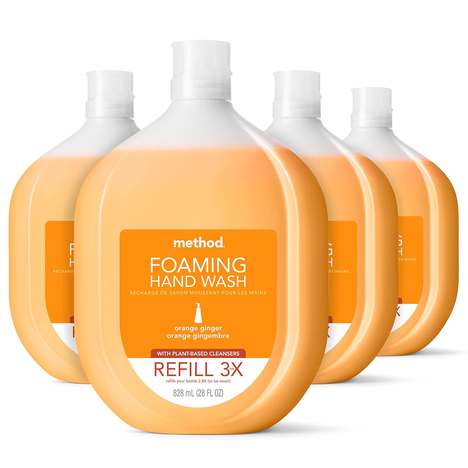 Method Repuesto de jabón de manos espumoso, jengibre naranja, botella reciclable, fórmula biodegradable, 28 onzas líquidas (paquete de 4)