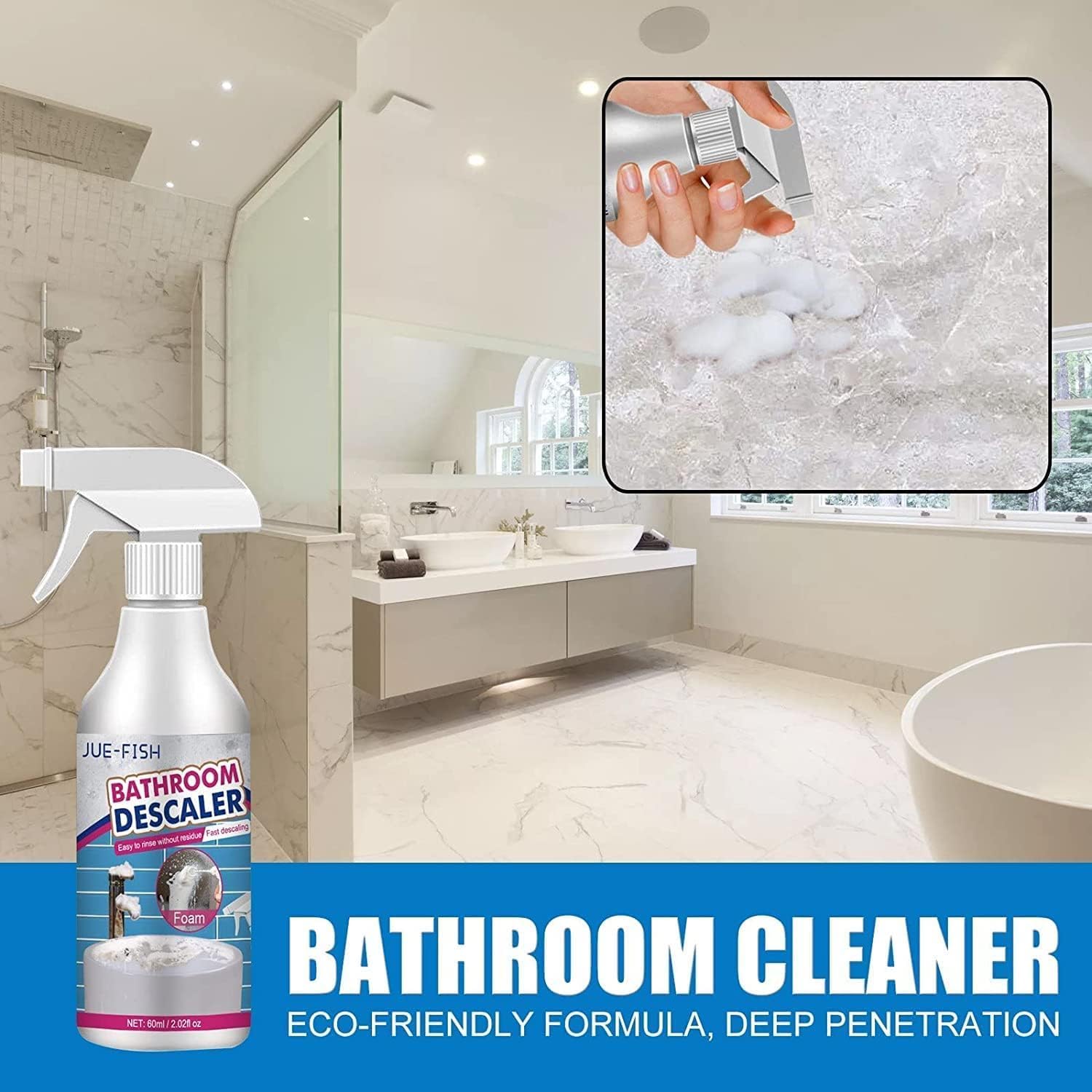 KCRPM Limpiador descalcificador de baño, limpiador de manchas difíciles, potente agente de limpieza descalcificador para bañera, inodoro, baño,