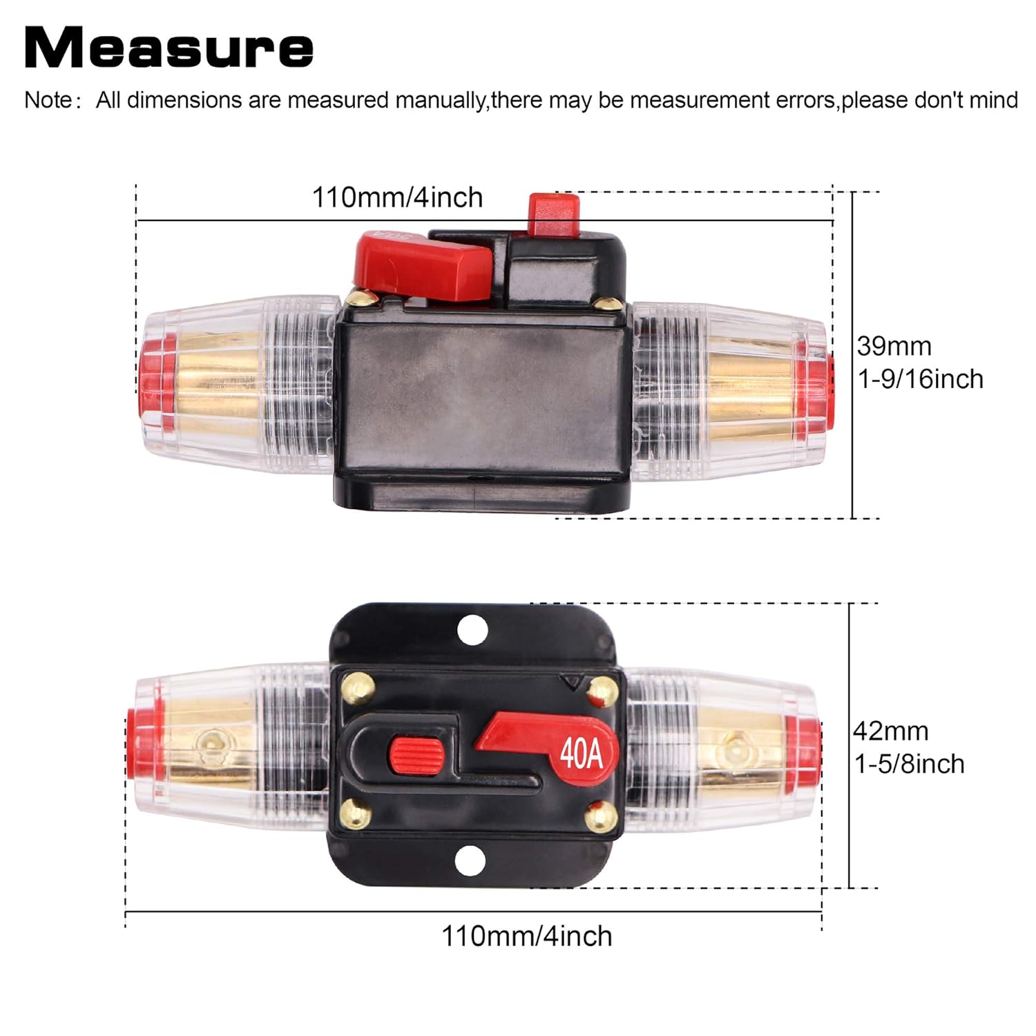 2 piezas, interruptor automático de sobrecarga en línea de suministro de audio, restaurable 30 A, 40 A, 50 A, 60 A, 100 A, 150 A, 12 V-24 V CC, 2