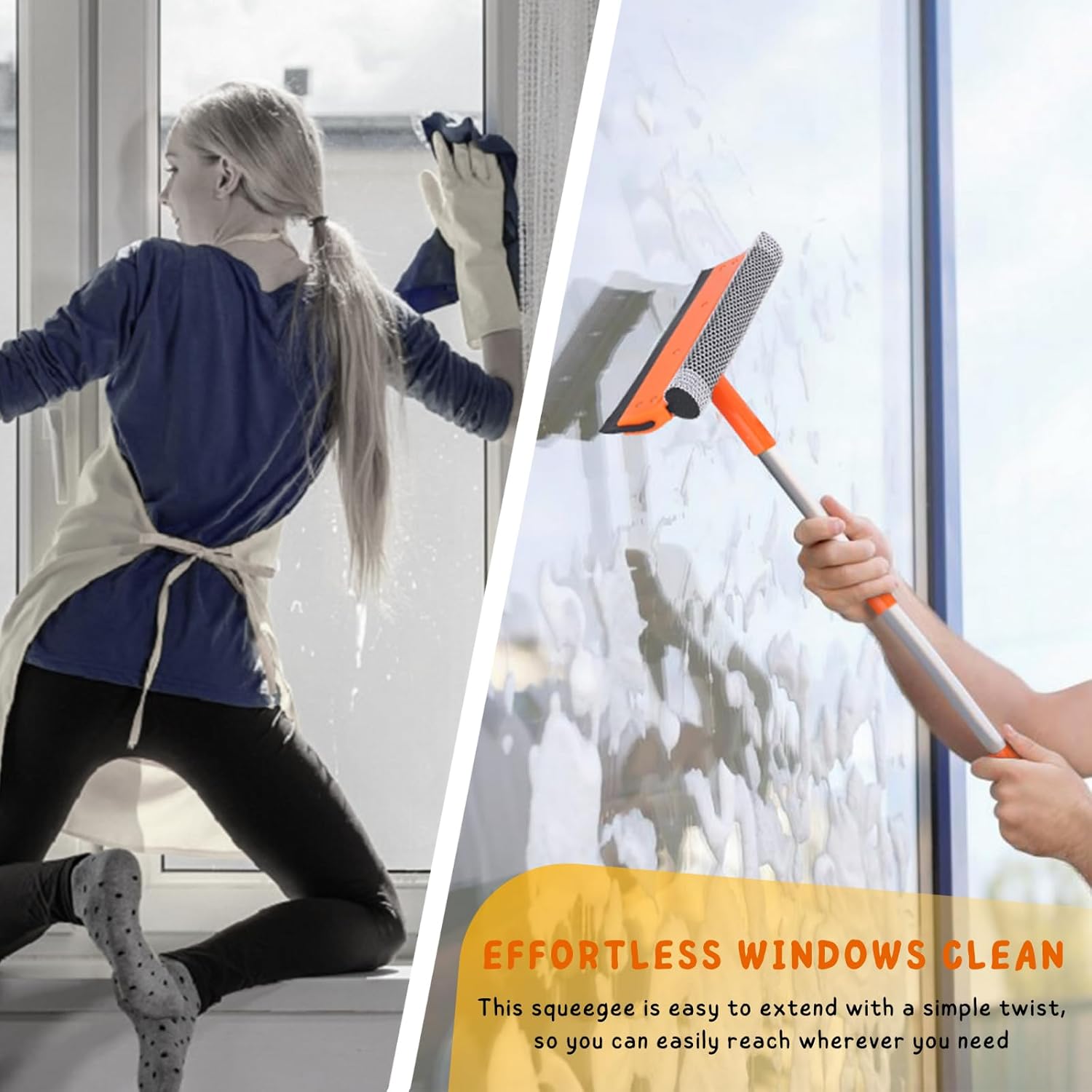 Escobilla de ventana para el hogar, herramienta de limpieza de ventanas con poste de extensión de 20 a 30 pulgadas, limpiador de ventana para ducha,