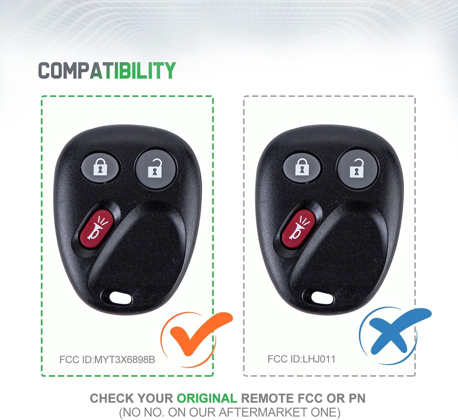 Reemplazo del mando a distancia de coche para MYT3X6898B se adapta a Chevy Trailblazer de 3 botones 2002 2003 2004 2005 2006 2007 (1)