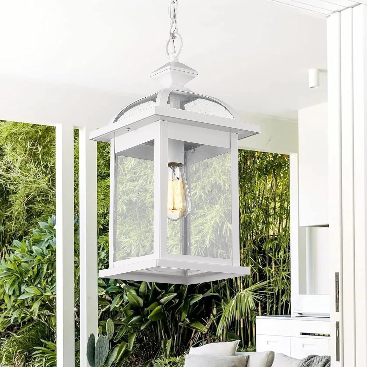 Darkaway Farol colgante para exteriores, grande de 20 pulgadas con luces colgantes de aluminio de vidrio para exteriores, para porche, patio,