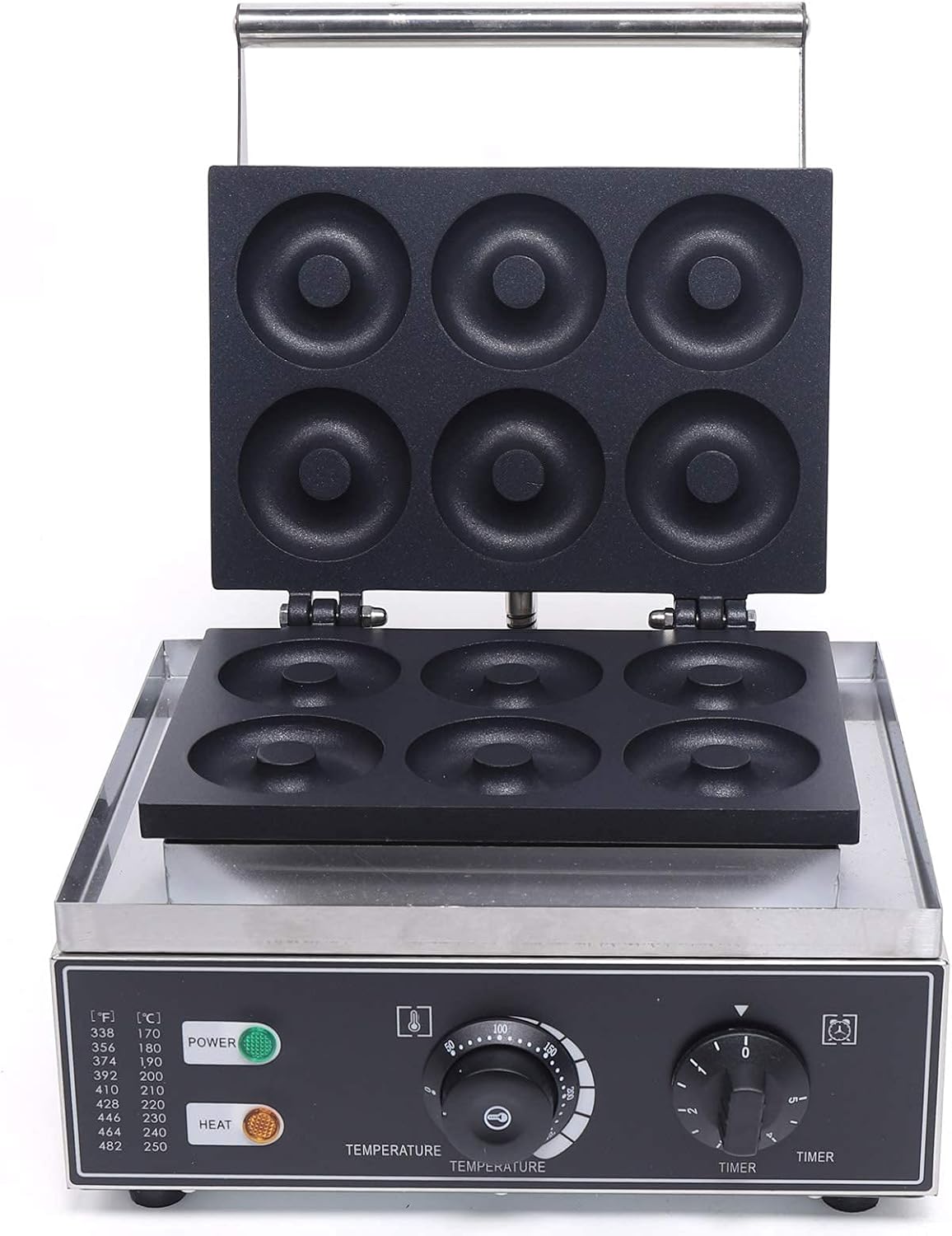 Máquina eléctrica comercial para hacer donas de gofres, temperatura de 122 a 572  para hacer donas antiadherentes de 110 V, temperatura de 122 a 572