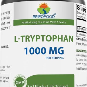 Brieofood L-triptófano 1000 mg por porción – 240 cápsulas – Apoya el estado de ánimo venenoso y la relajación Brieofood L-triptófano 1000 mg por porción – 240 cápsulas – Apoya el estado de ánimo venenoso y la relajación
