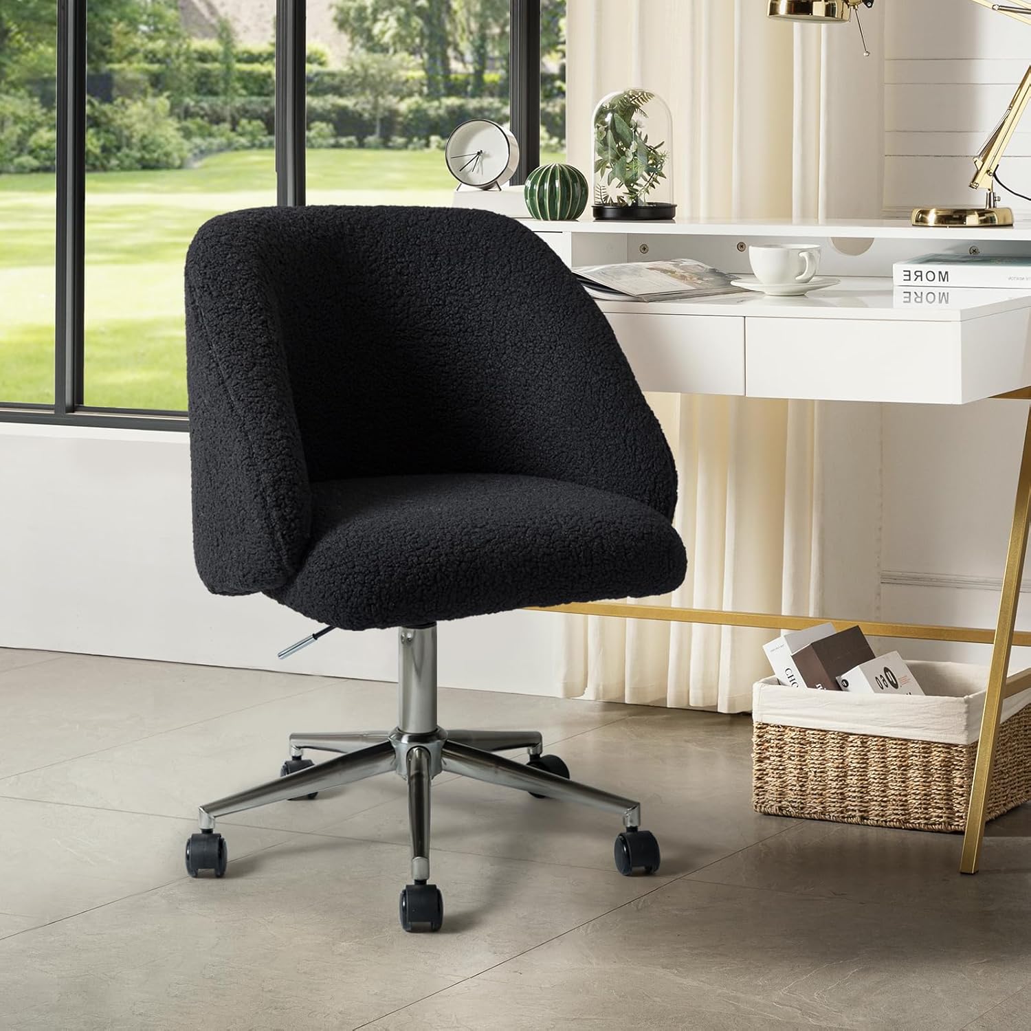 HULALA HOME Silla de oficina sherpa, cómoda silla de escritorio tapizada para oficina en casa, silla de trabajo de altura ajustable, silla de