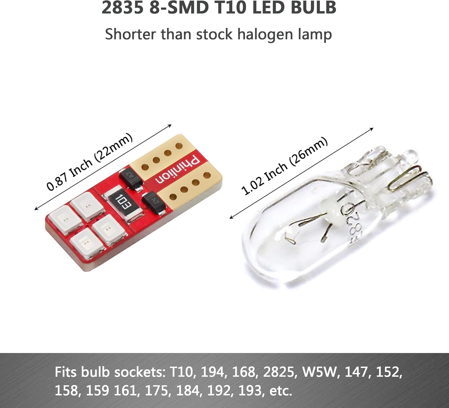 Phinlion – Luces LED, 4 unidades T10 2835 8 W