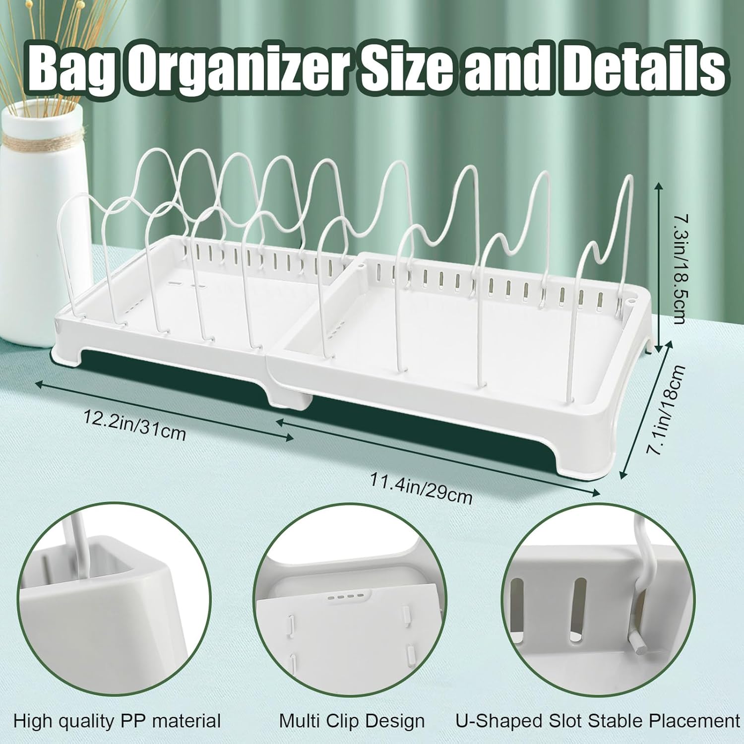 Sibosen Organizador de bolsas de compras reutilizables, separadores de estantes ajustables, ideal para almacenar bolsas de tela y papel plegadas,
