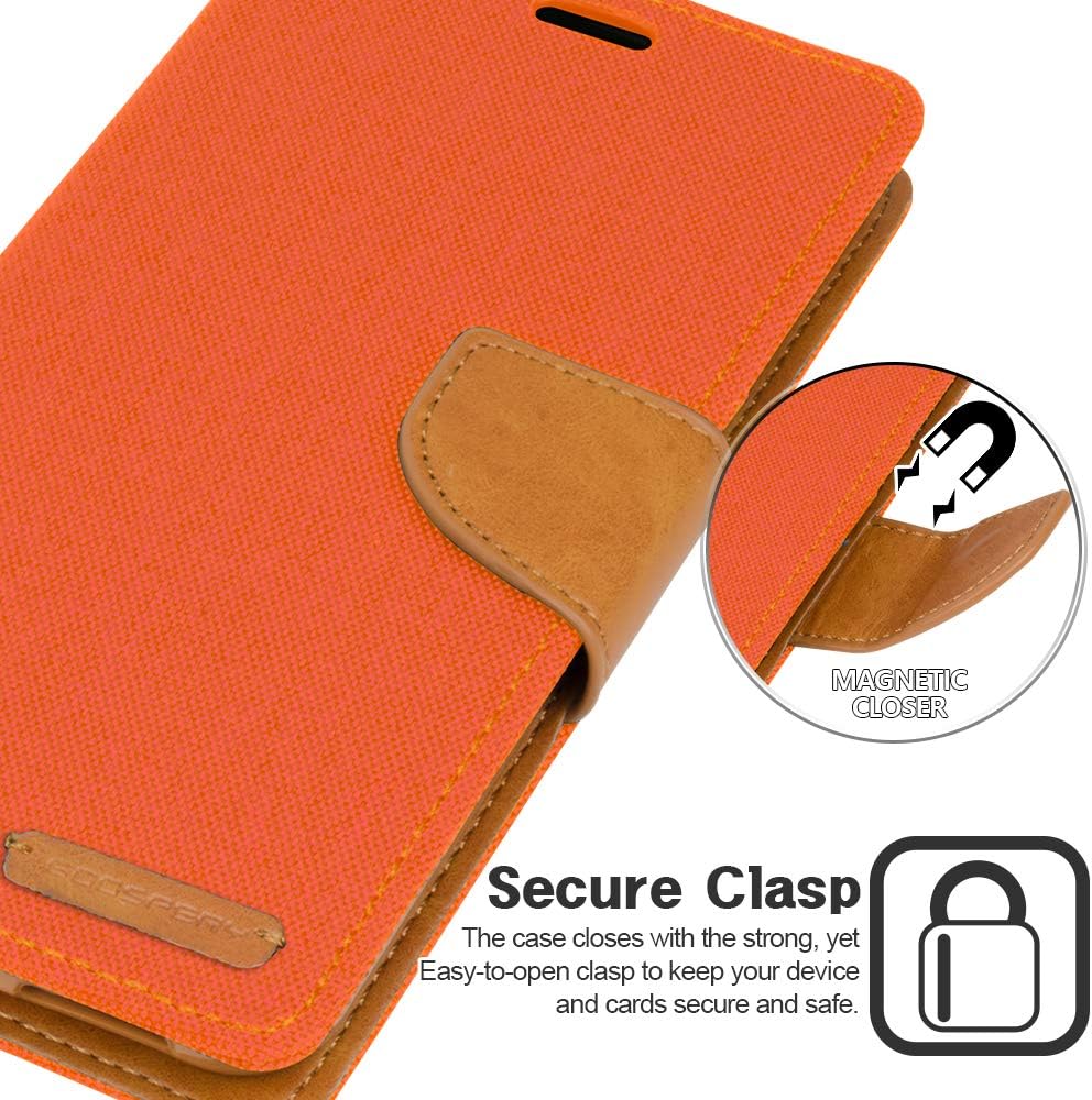 GOOSPERY Cartera de lona para Apple iPhone Xs Case (2018) iPhone X Case (2017) Denim Stand Flip Cover (naranja)
