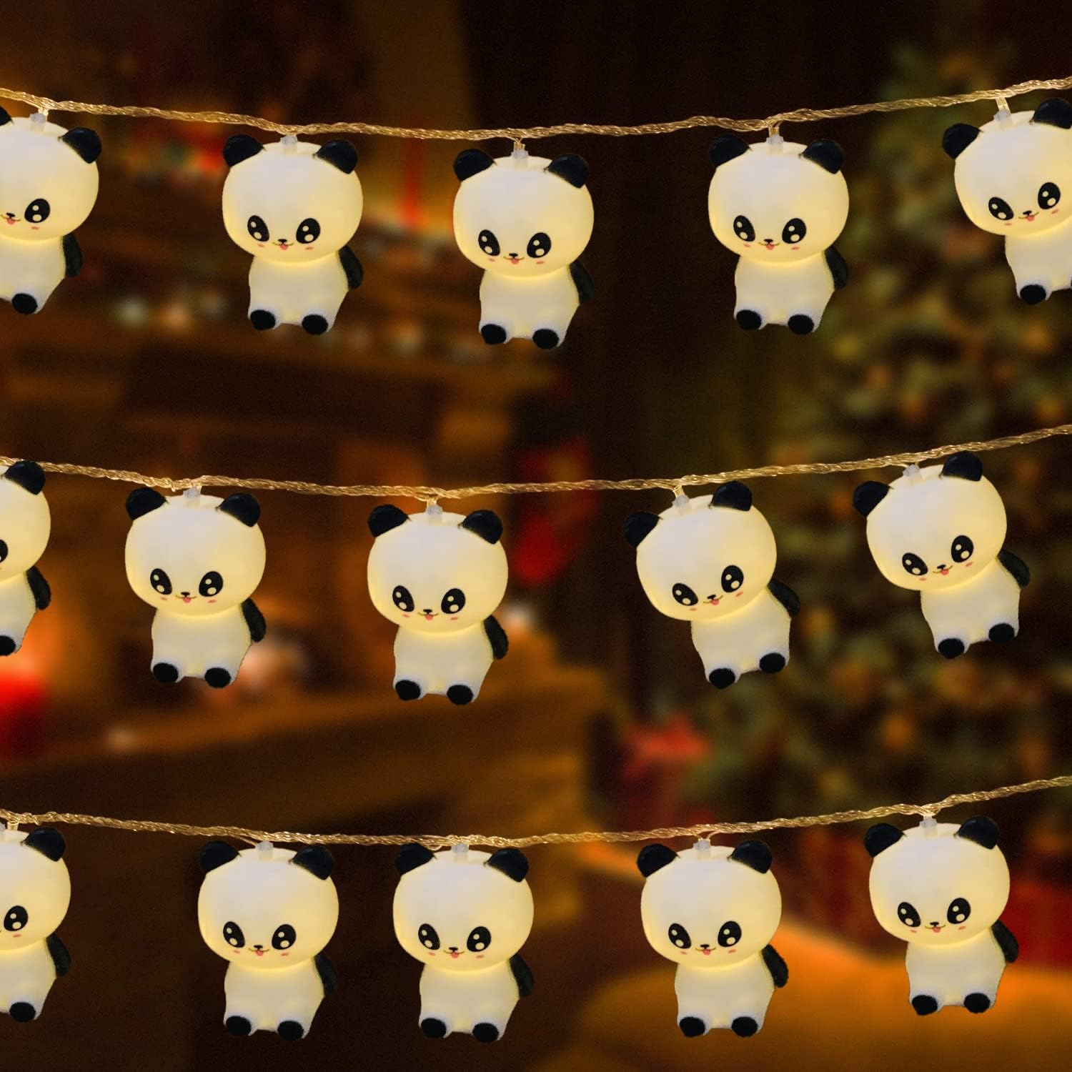 Luces nocturnas de panda de 9.8 pies, 20 luces LED en forma de panda, luces de hadas de animales para niños, dormitorio, hogar, fiesta de Pascua,