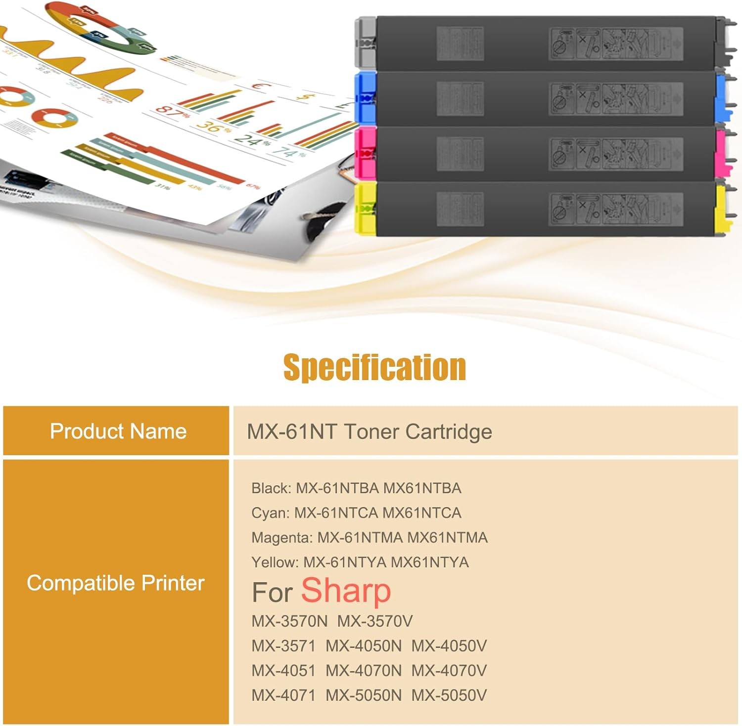 Wondrx MX-61NT – Cartucho de tóner compatible con impresoras Sharp MX-3570N MX-3570V MX-3571 MX-4050N MX-4050V MX-4051 MX-4070N MX-4070V MX-4071