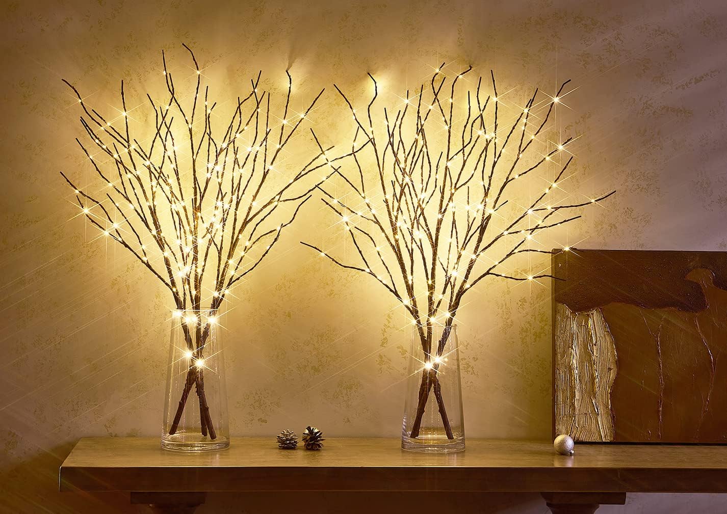LITBLOOM Ramas de sauce marrón iluminadas de 32 pulgadas, 150 LED enchufables con temporizador y luces de rama de árbol de atenuación con luces