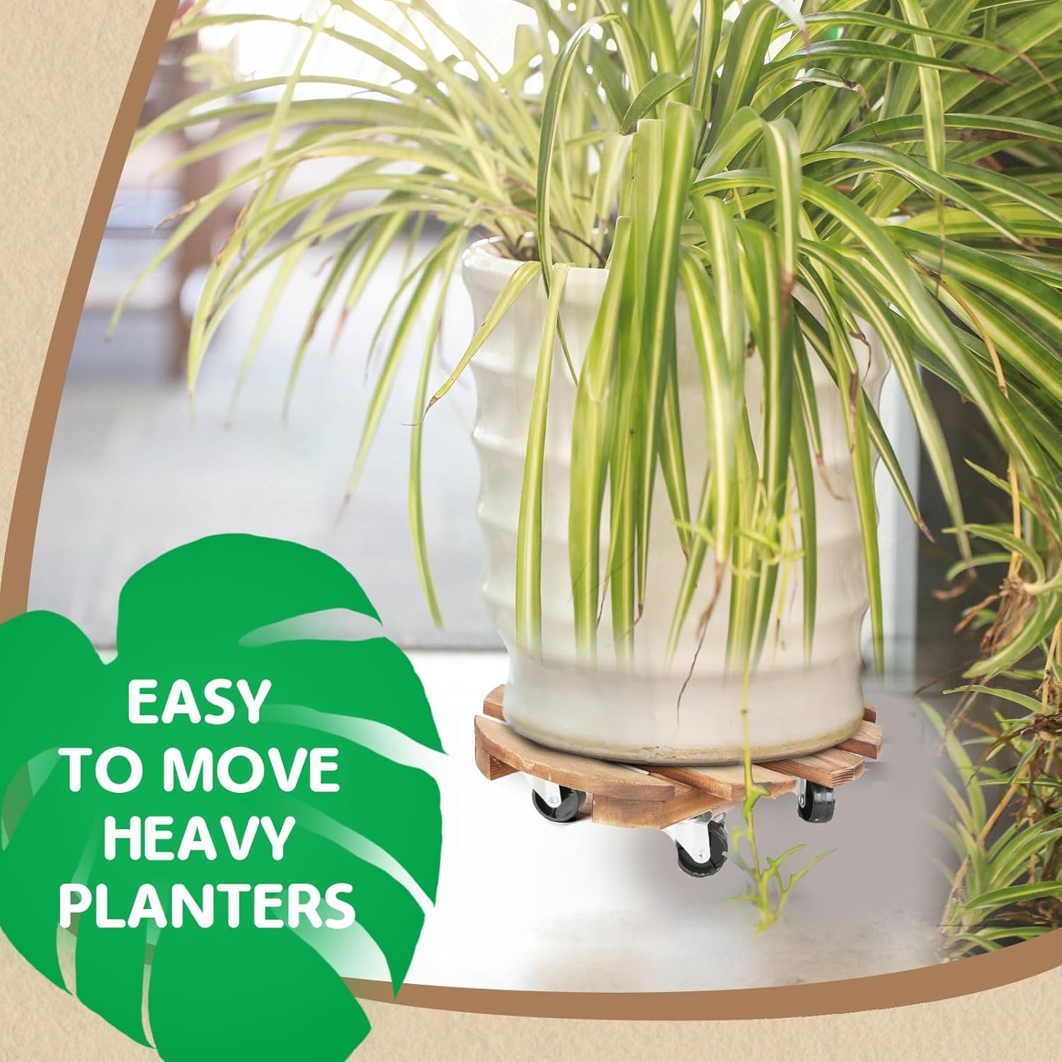 Paquete de 2 soportes para plantas con ruedas, organizadores para plantas con ruedas deslizantes suaves bloqueables de 360, duradero, resistente,